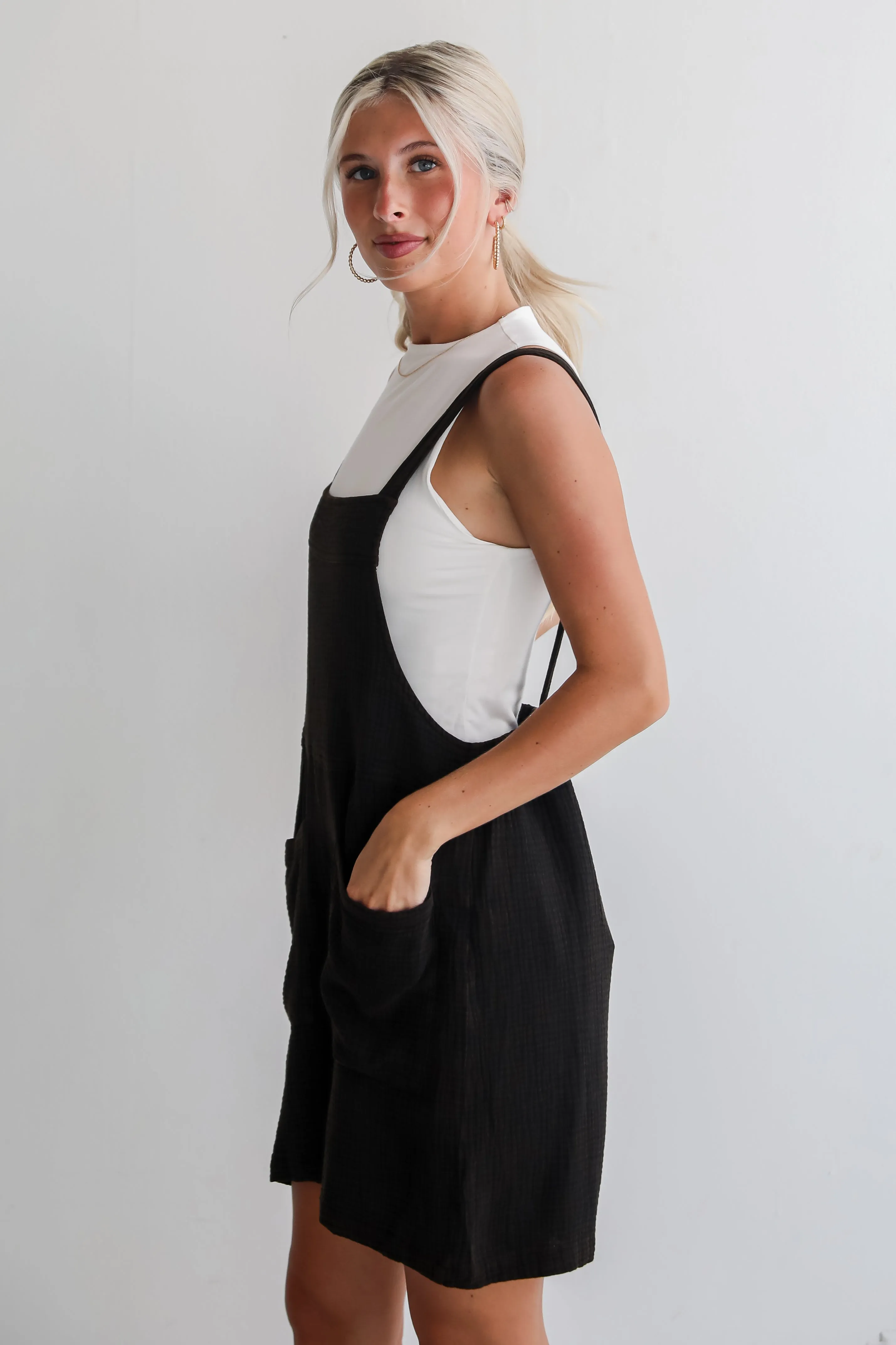 FINAL SALE - Desired Impression Black Linen Romper - DU DEAL