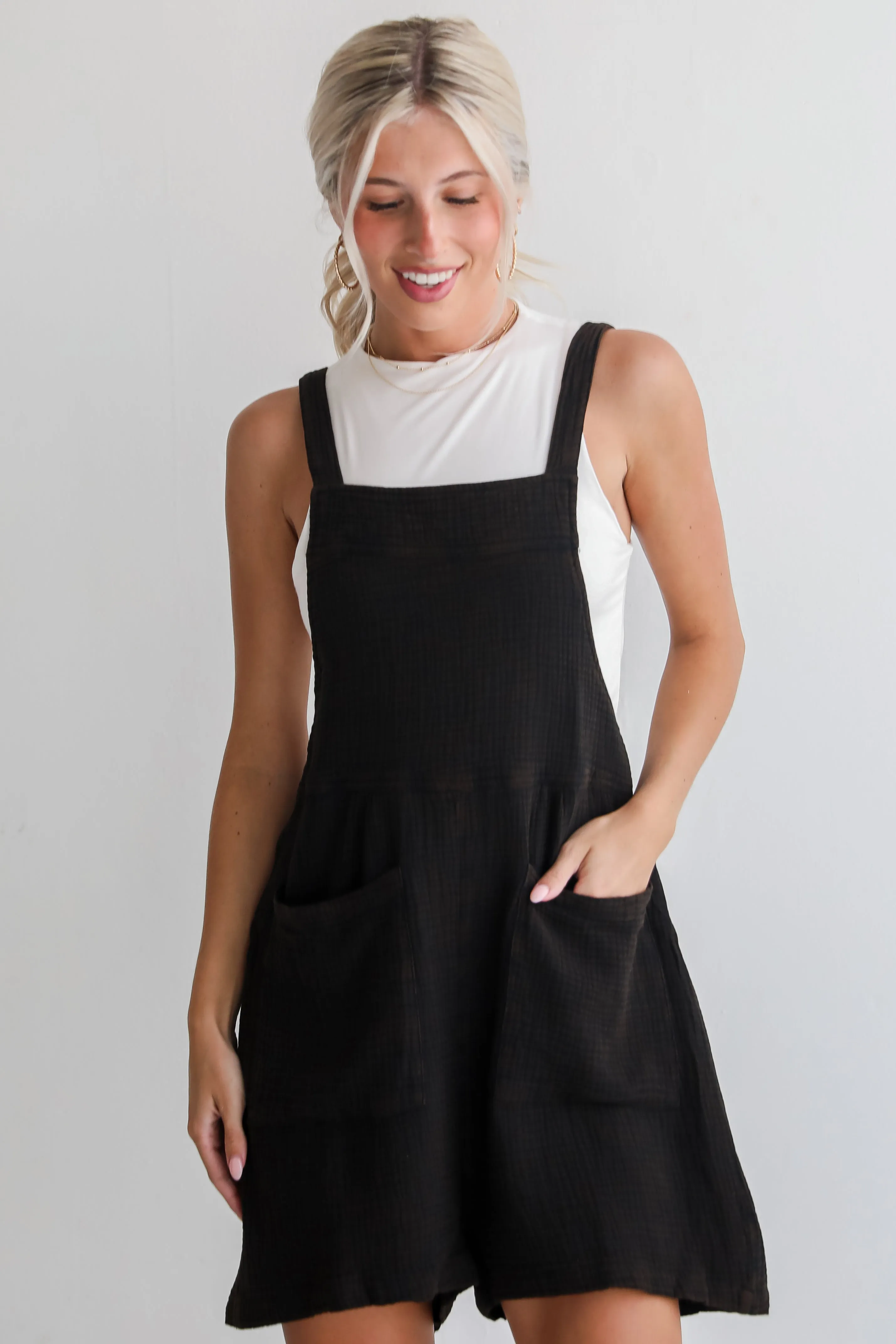 FINAL SALE - Desired Impression Black Linen Romper - DU DEAL