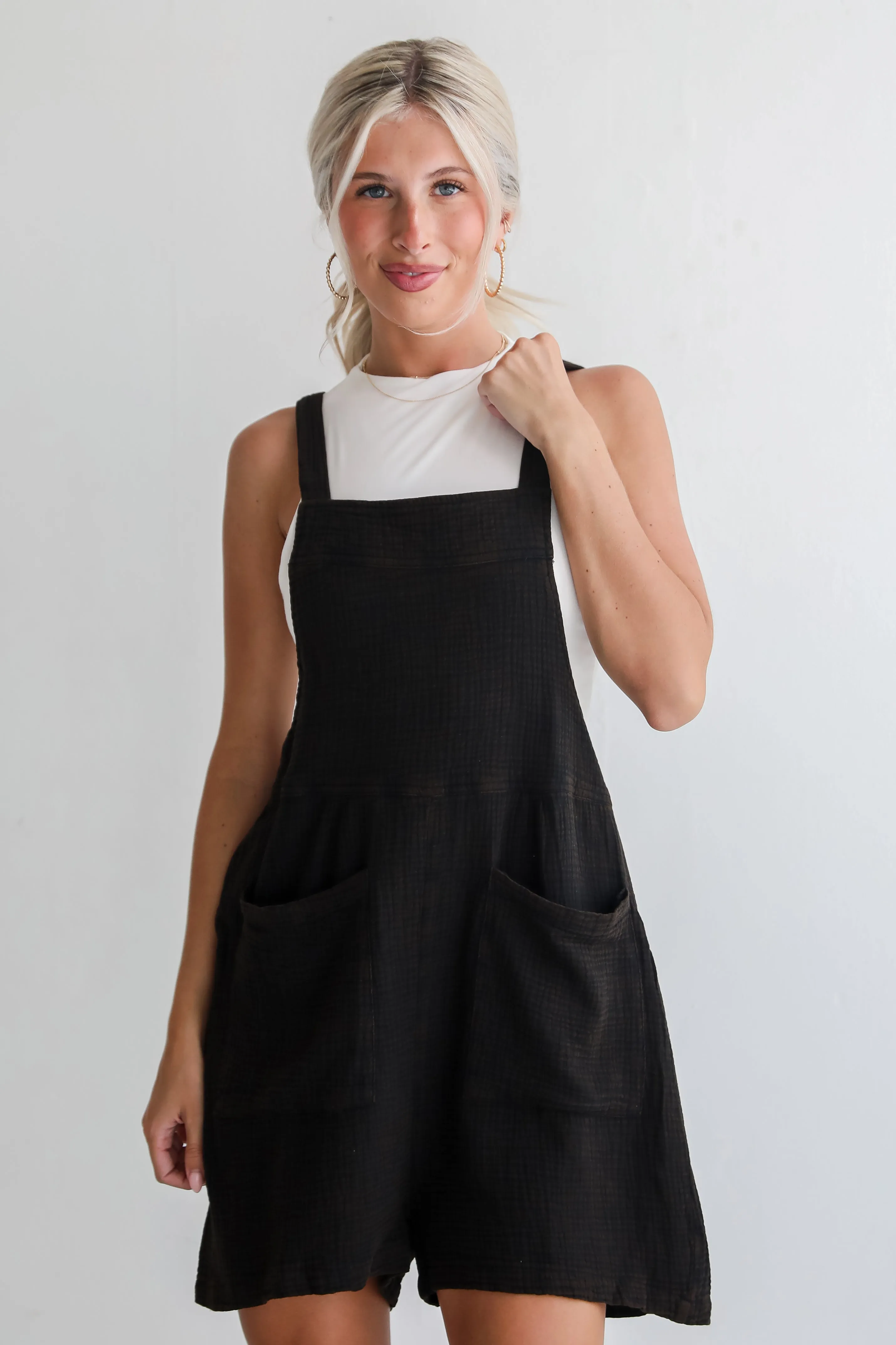 FINAL SALE - Desired Impression Black Linen Romper - DU DEAL