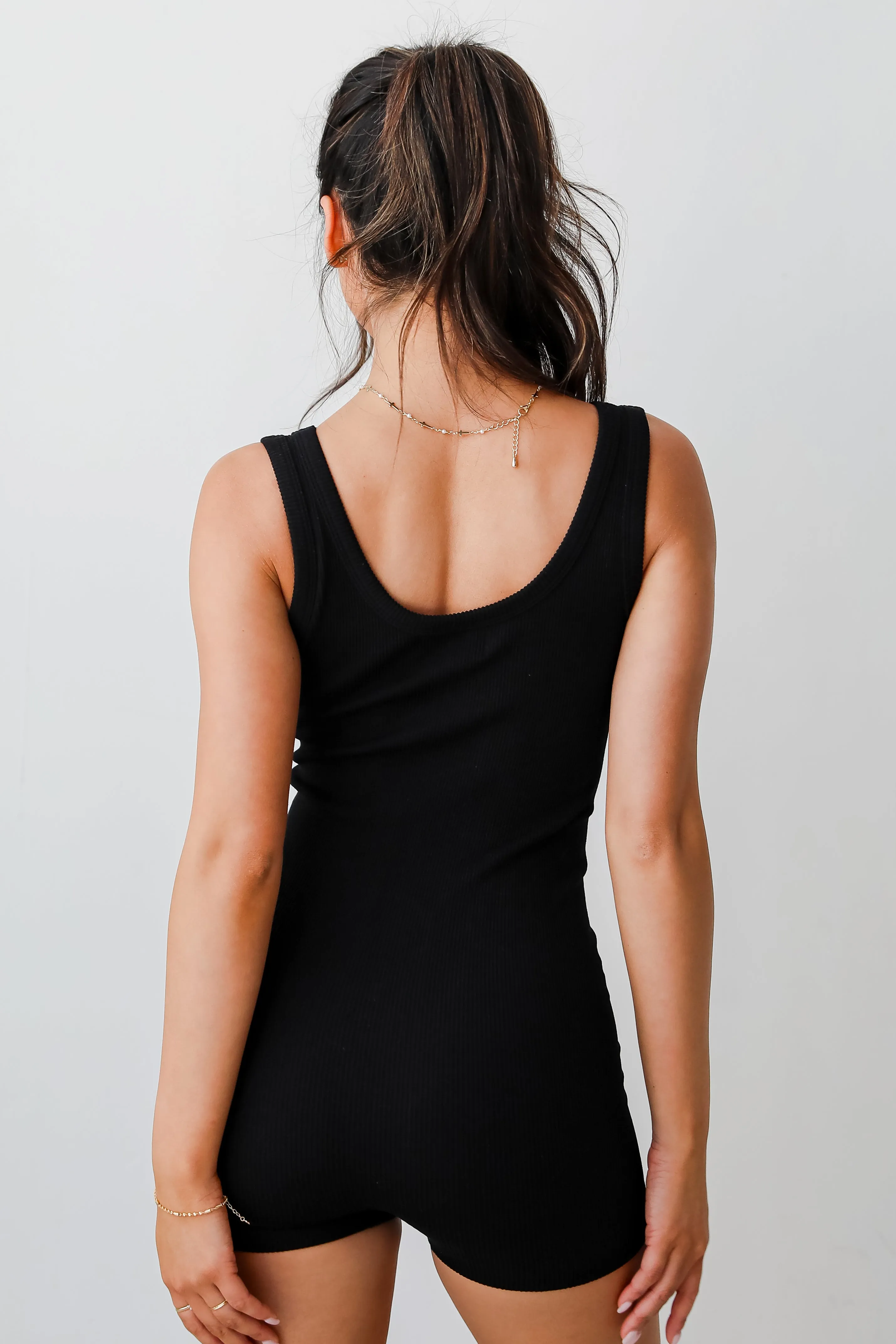 FINAL SALE - On The Go Black Ribbed Seamless Romper - DU DEAL