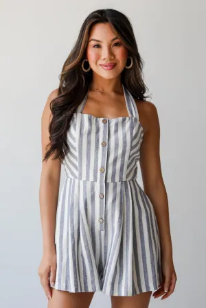 FINAL SALE - So Serene Navy Striped Halter Romper