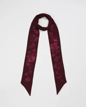 Floral Bohemian Embroidered Burgundy Scarf