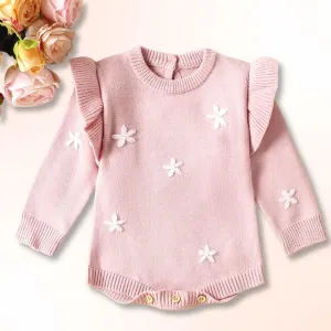 Floral Flutter Baby Knit Romper 🌼 Soft Petals Edition (3-18M)