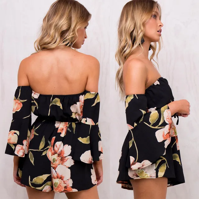 Floral off the shoulder short romper