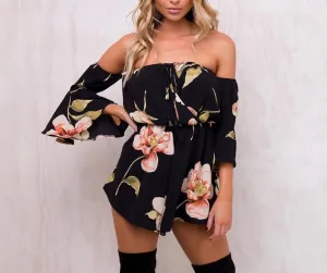 Floral off the shoulder short romper