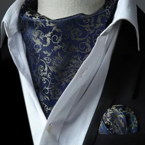 Floral Paisley Ascot Cravat Scarf - NAVY BLUE/TAN