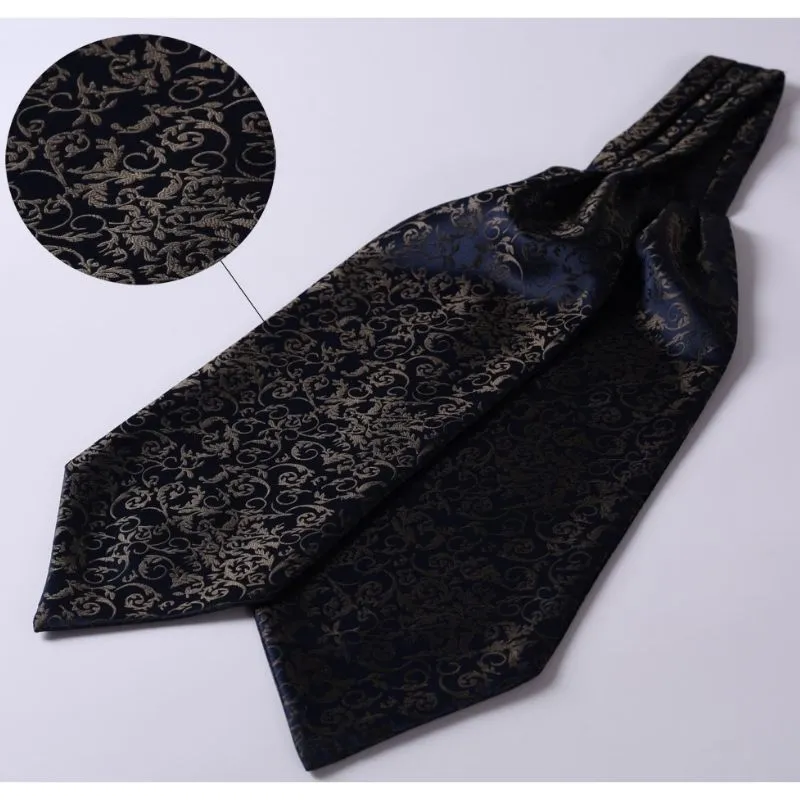 Floral Paisley Ascot Cravat Scarf - NAVY BLUE/TAN