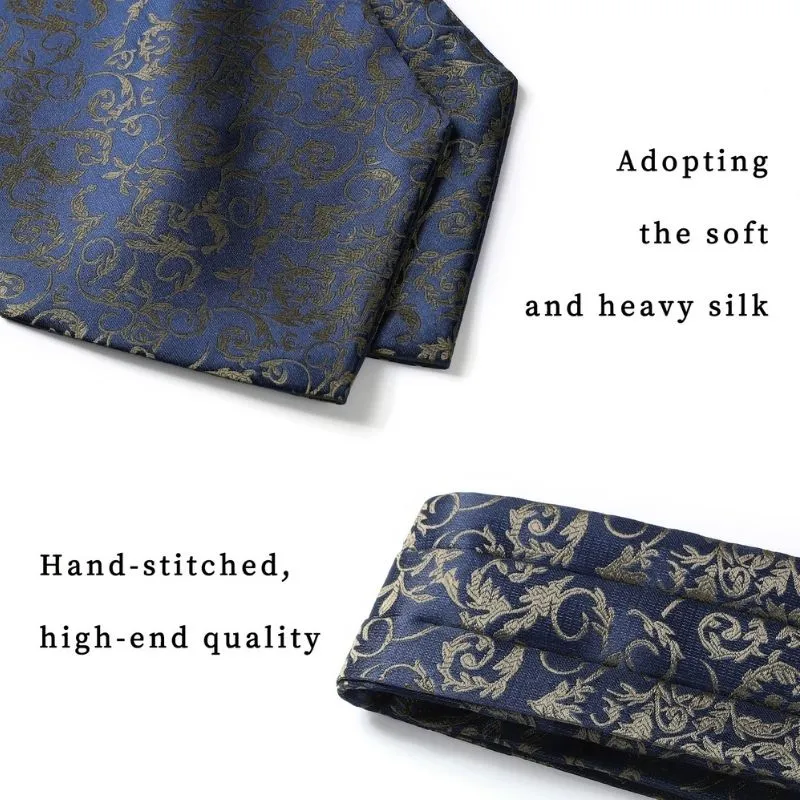 Floral Paisley Ascot Cravat Scarf - NAVY BLUE/TAN