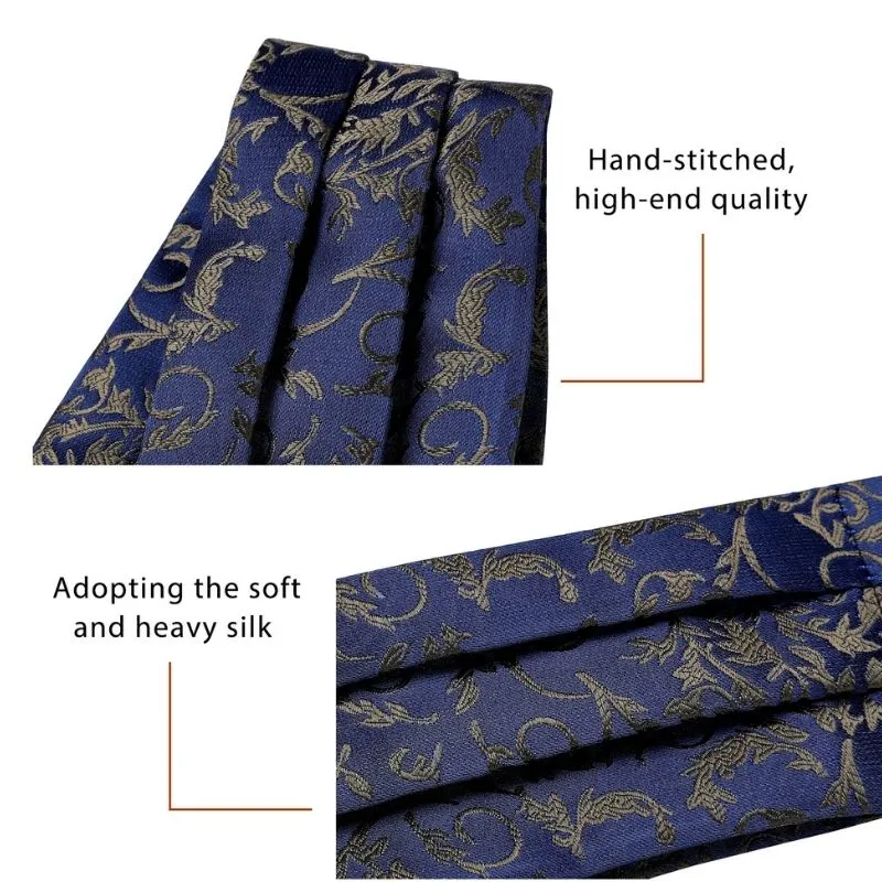 Floral Paisley Ascot Cravat Scarf - NAVY BLUE/TAN