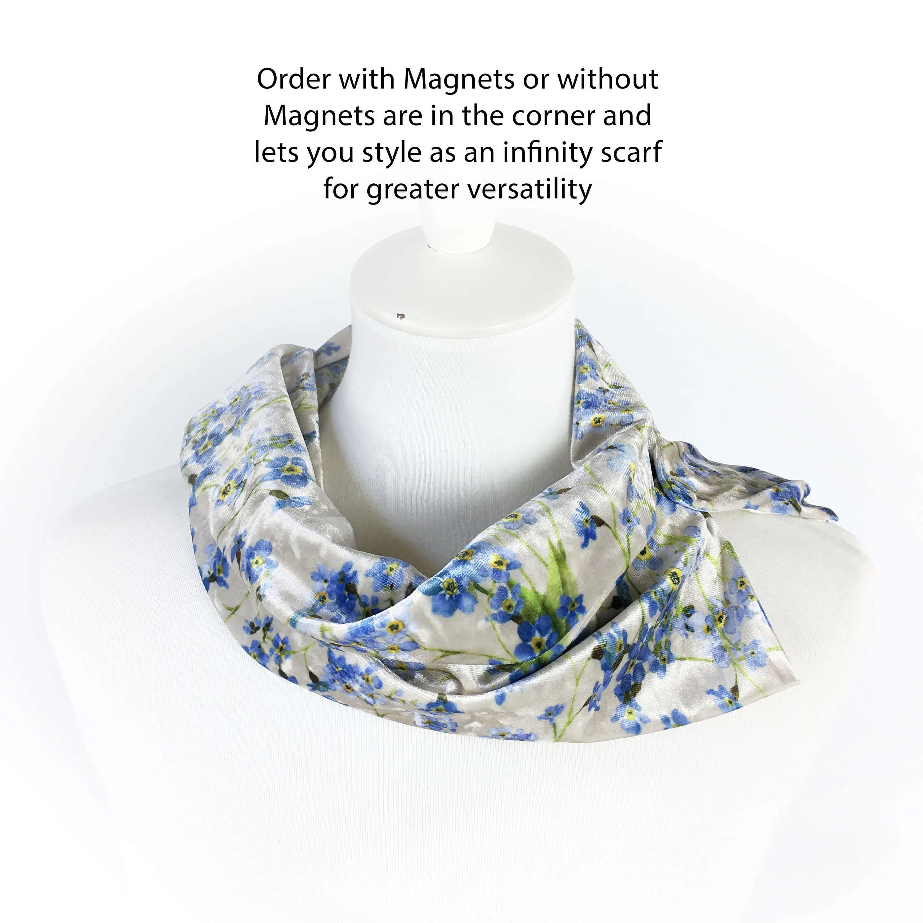 Forget-Me-Nots Velour Scarf, Womans Scarf, All season, Luminous Scarf, hand painted scarf, artist scarf, Wear all day or evening