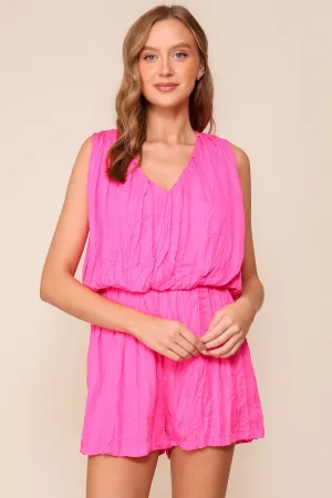 Fuchsia Crinkled Fabric Sleeveless Romper