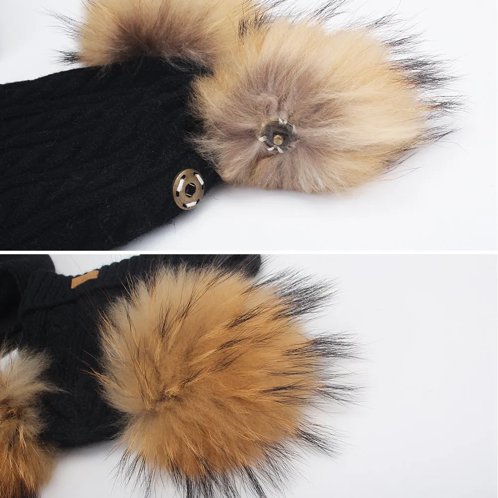 FURTALK Kids Winter Real  Fur Daul Bobble Hat Double Layer  Drop Shipping CH020