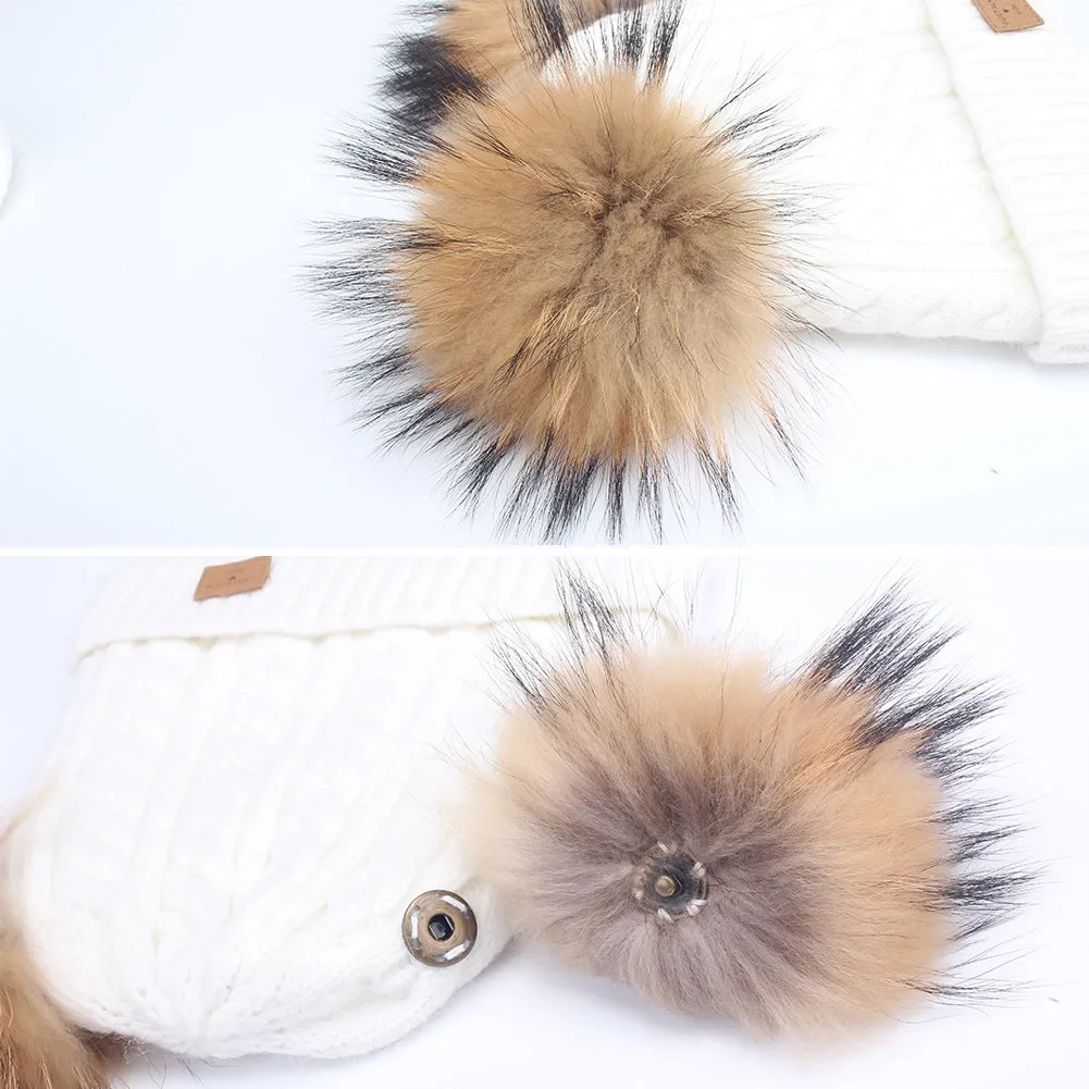 FURTALK Kids Winter Real  Fur Daul Bobble Hat Double Layer  Drop Shipping CH020