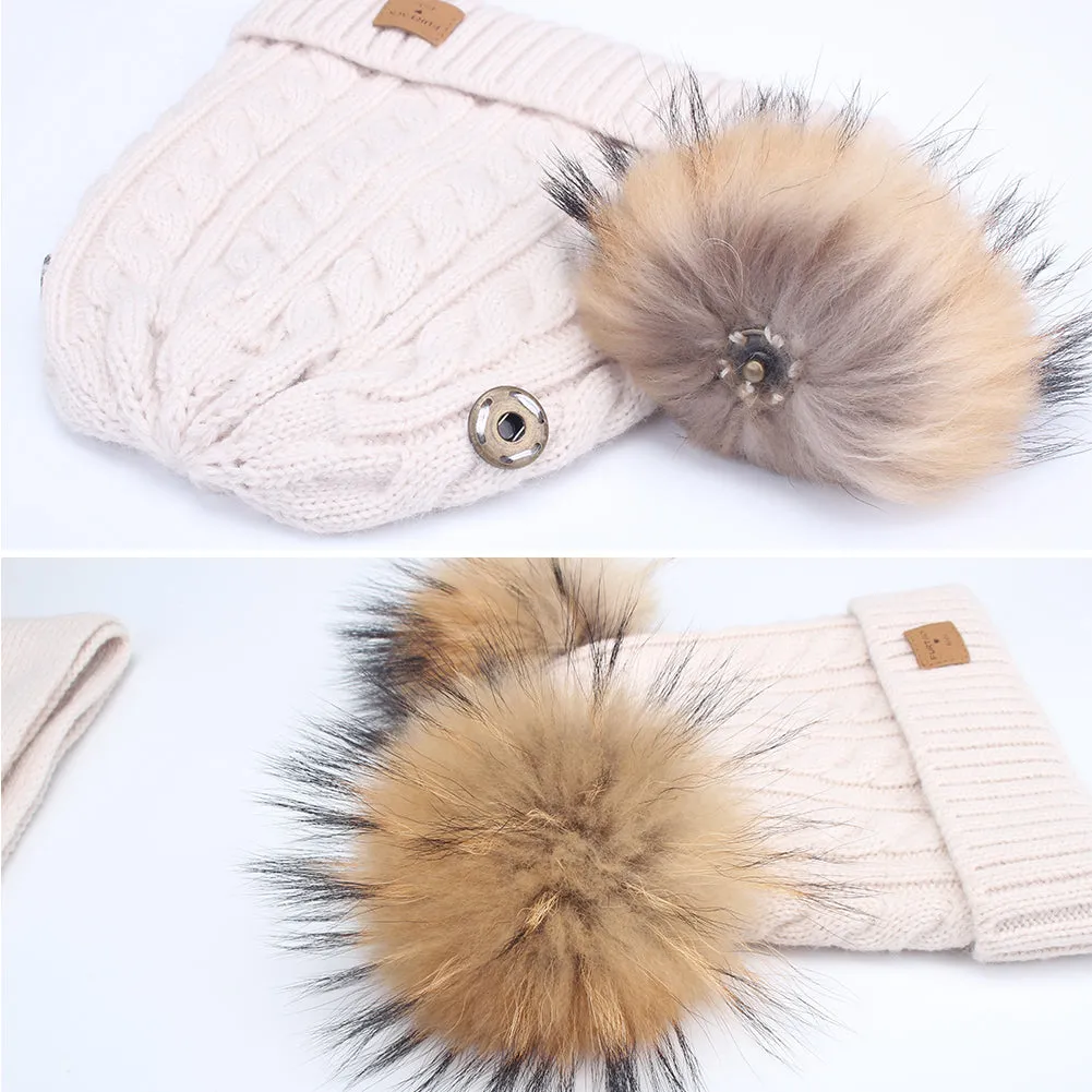 FURTALK Kids Winter Real  Fur Daul Bobble Hat Double Layer  Drop Shipping CH020