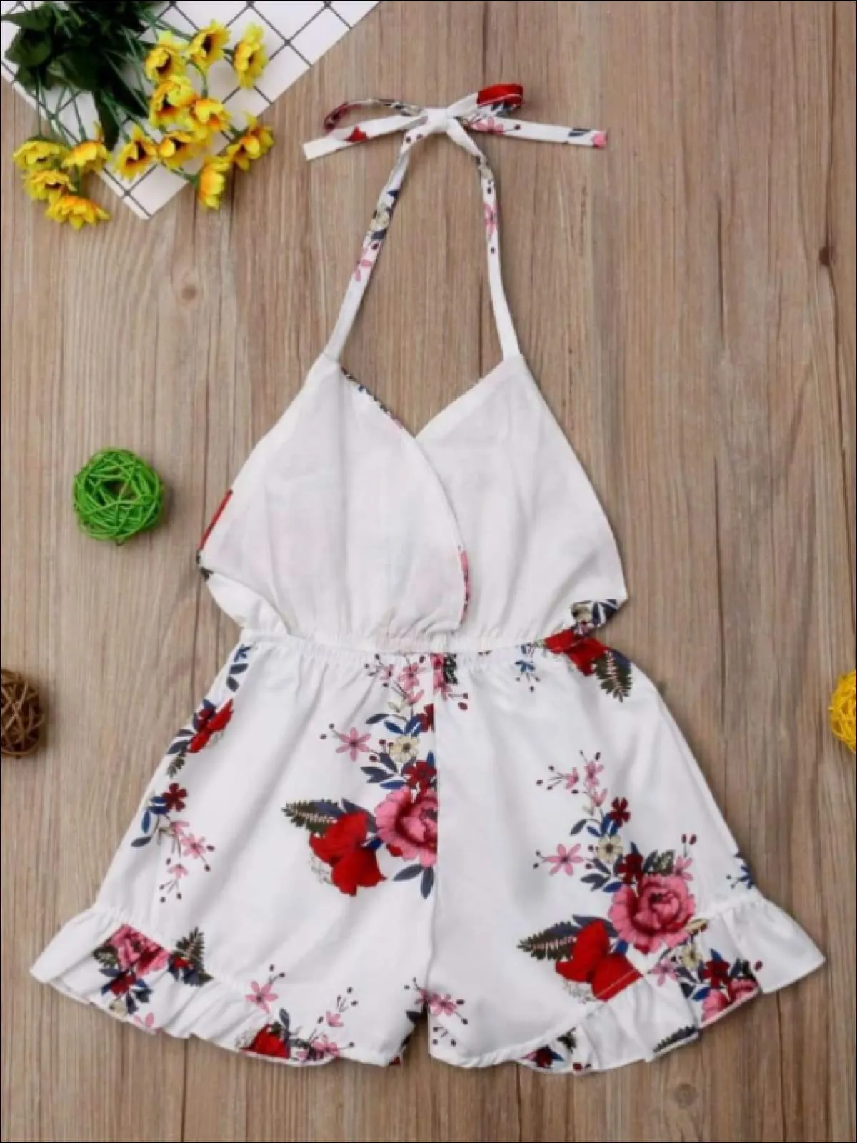 Girls Floral Ruffled Romper