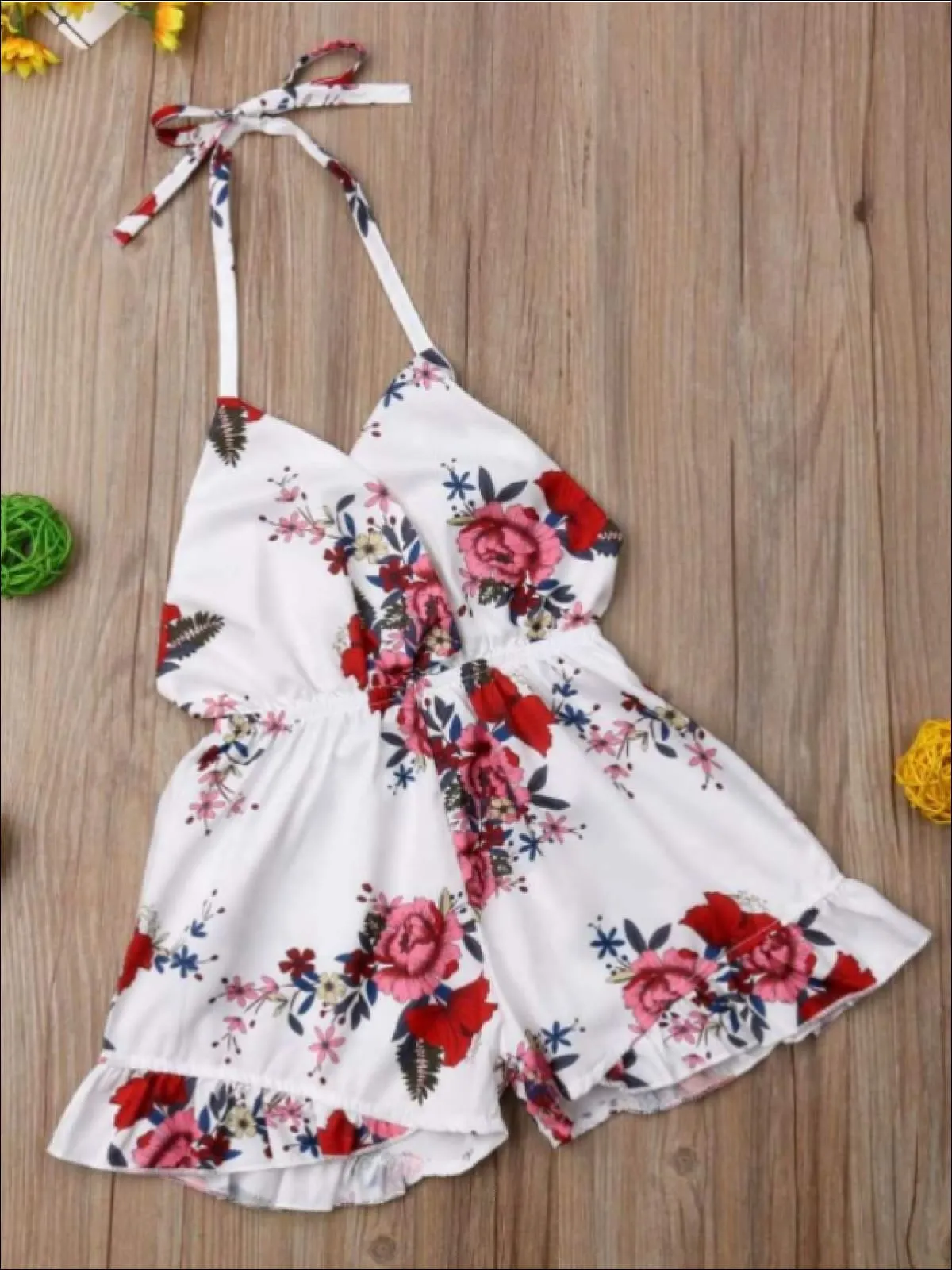 Girls Floral Ruffled Romper