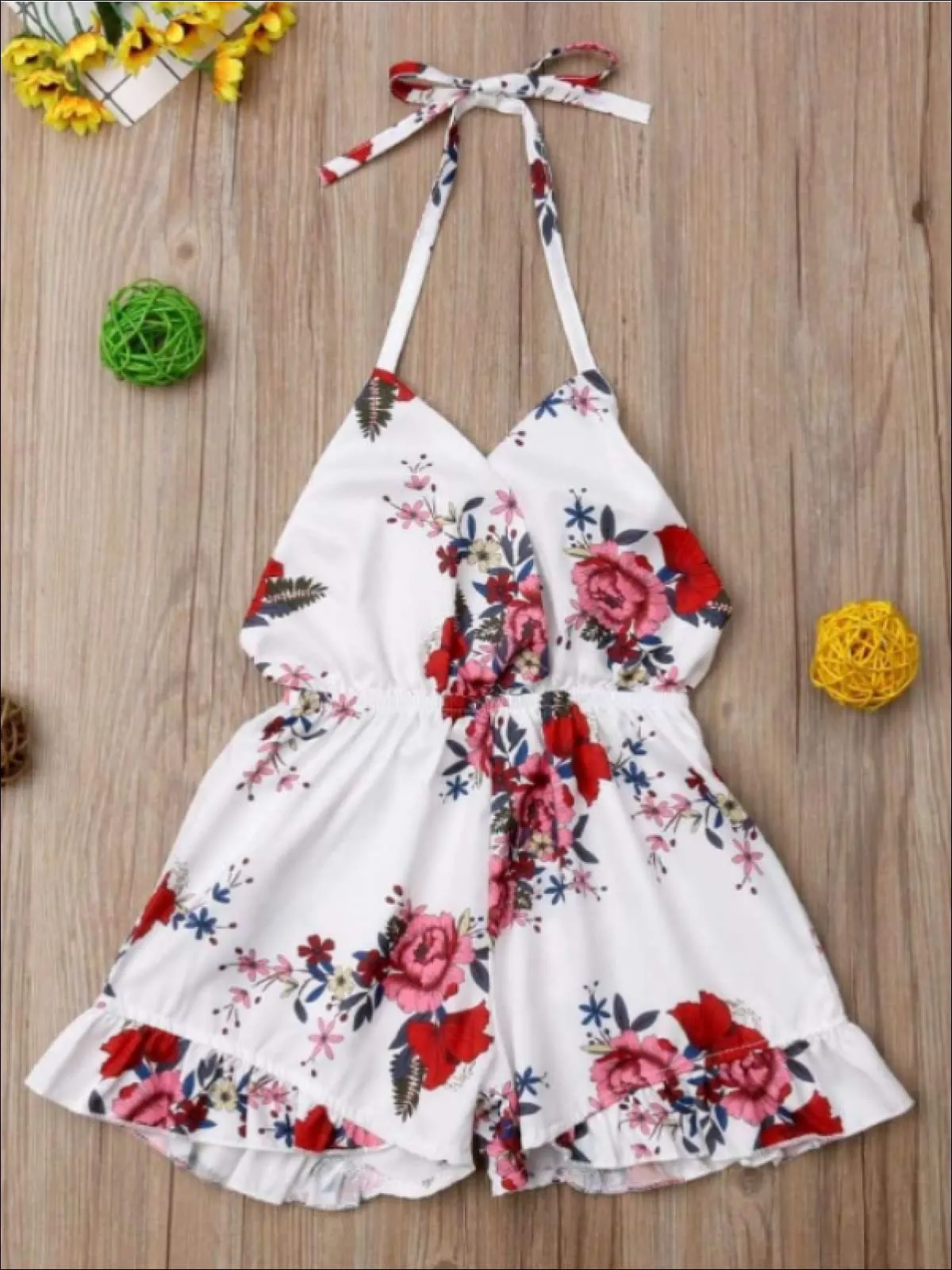 Girls Floral Ruffled Romper