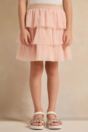 Girls Pink Tutu Mesh Layered Skirt