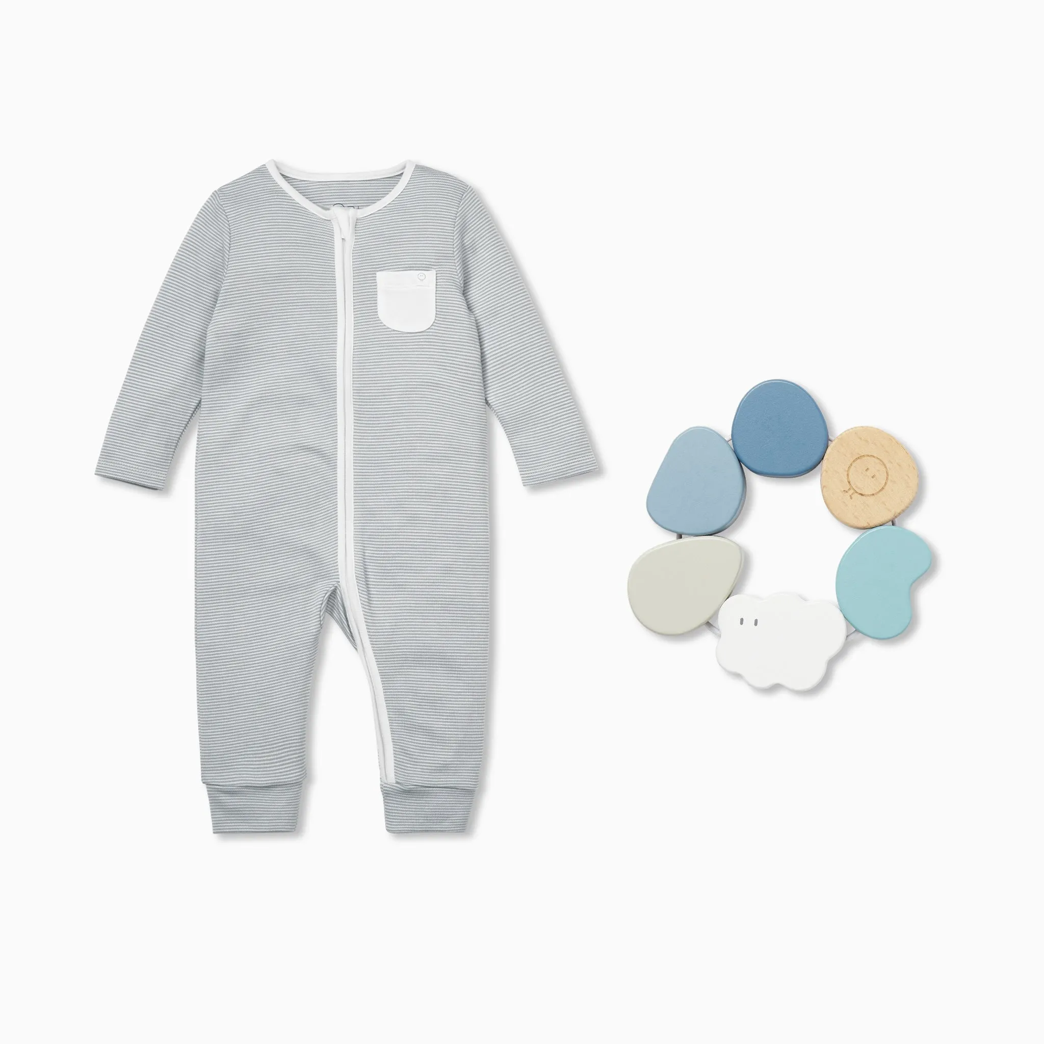 Grasping Toy & Clever Zip Romper Set