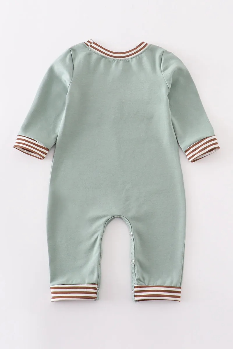 Green farm cow french knot boy romper