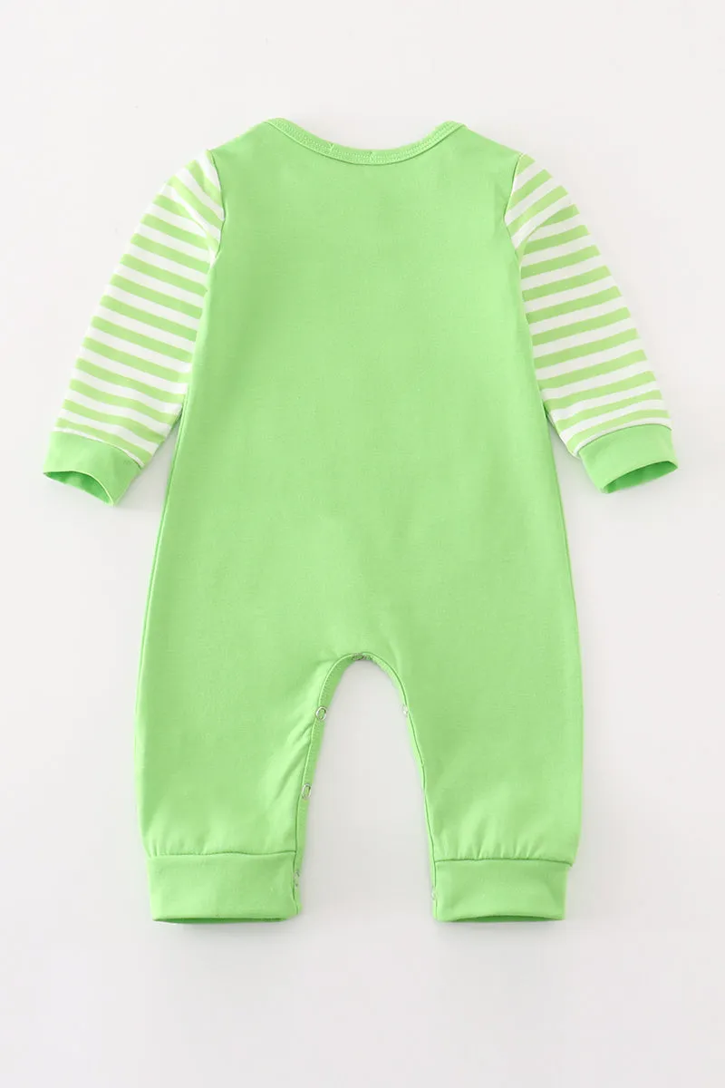 Green grinch embroidery boy romper