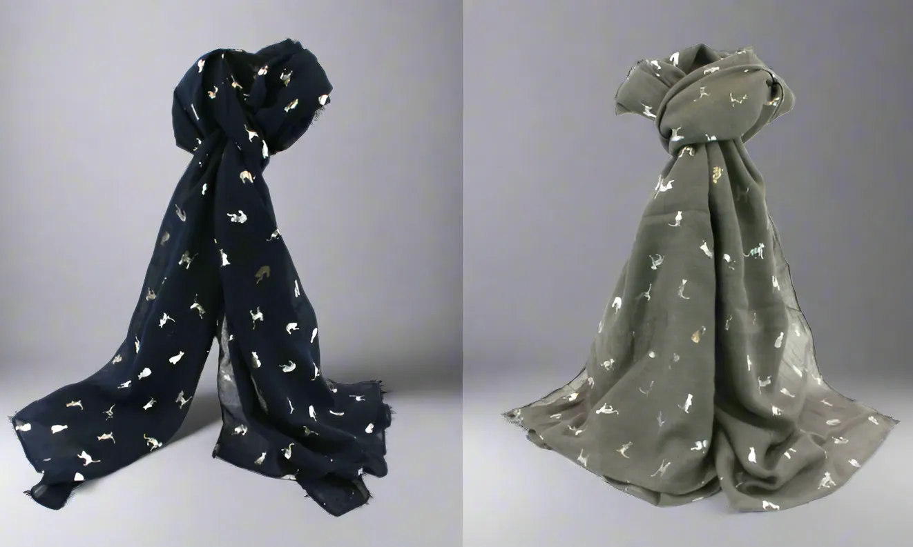 Grey and Blue Biccari Cat Foil Scarfs - Gift Set