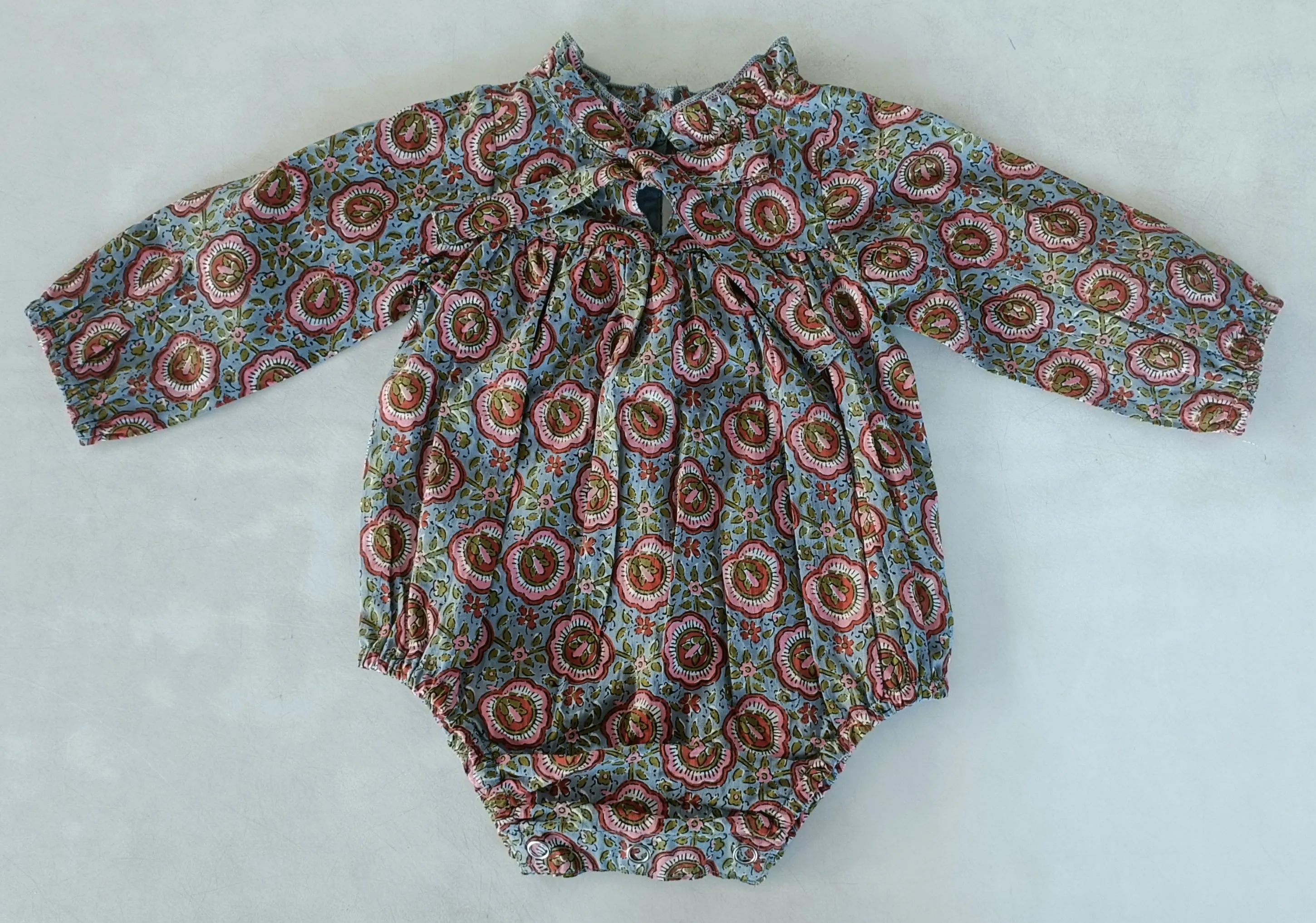 Grey Floral Printed Long Sleeve Baby Romper