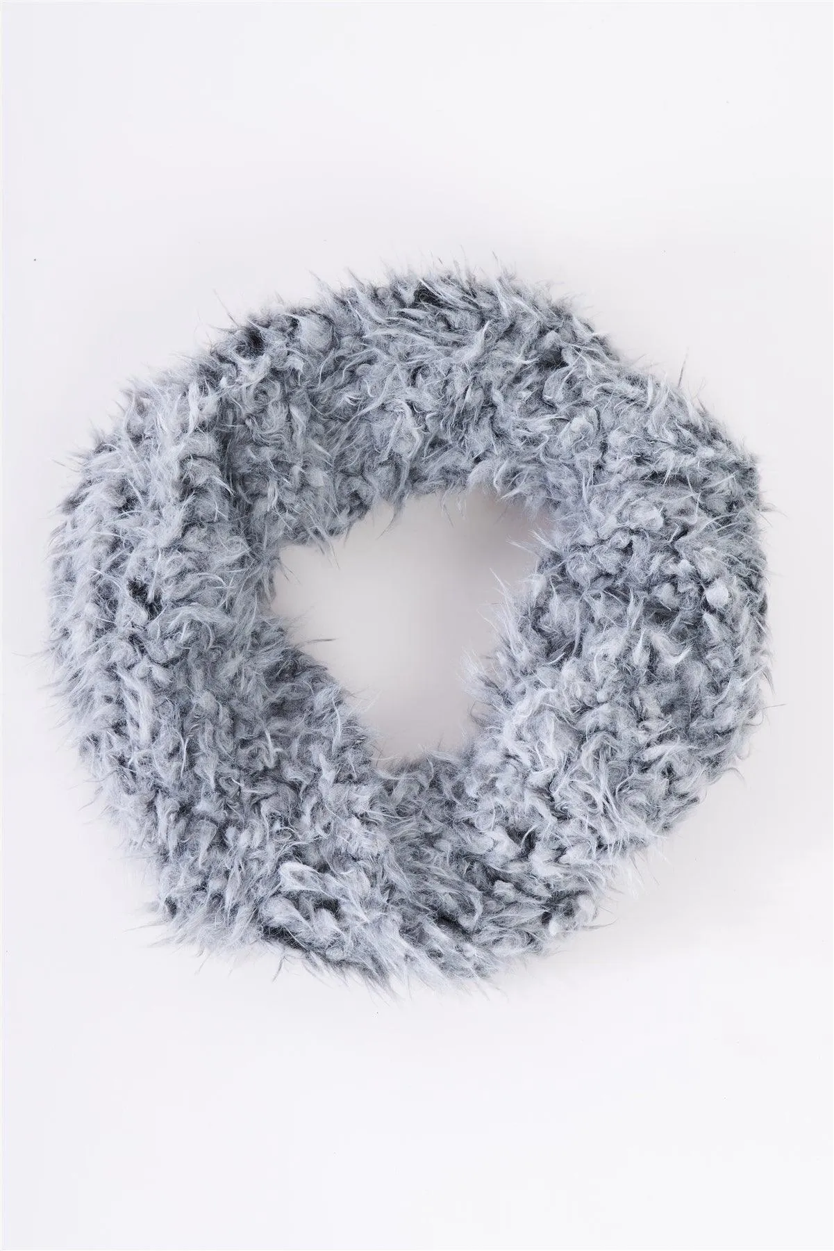 Grey Fluffy Faux Fur Infinity Winter Scarf /3 Pieces