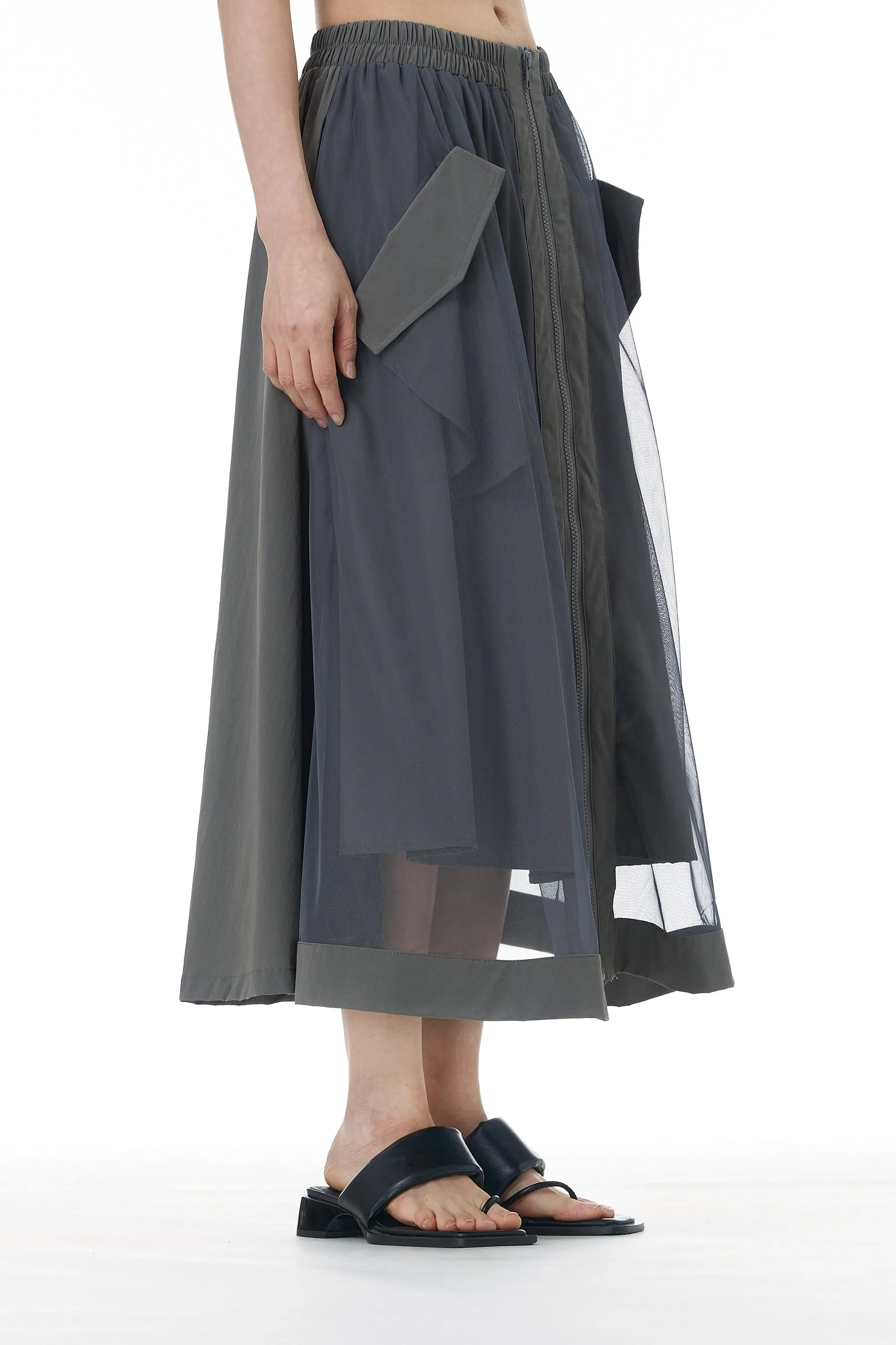 Grey Net Layered Skirt