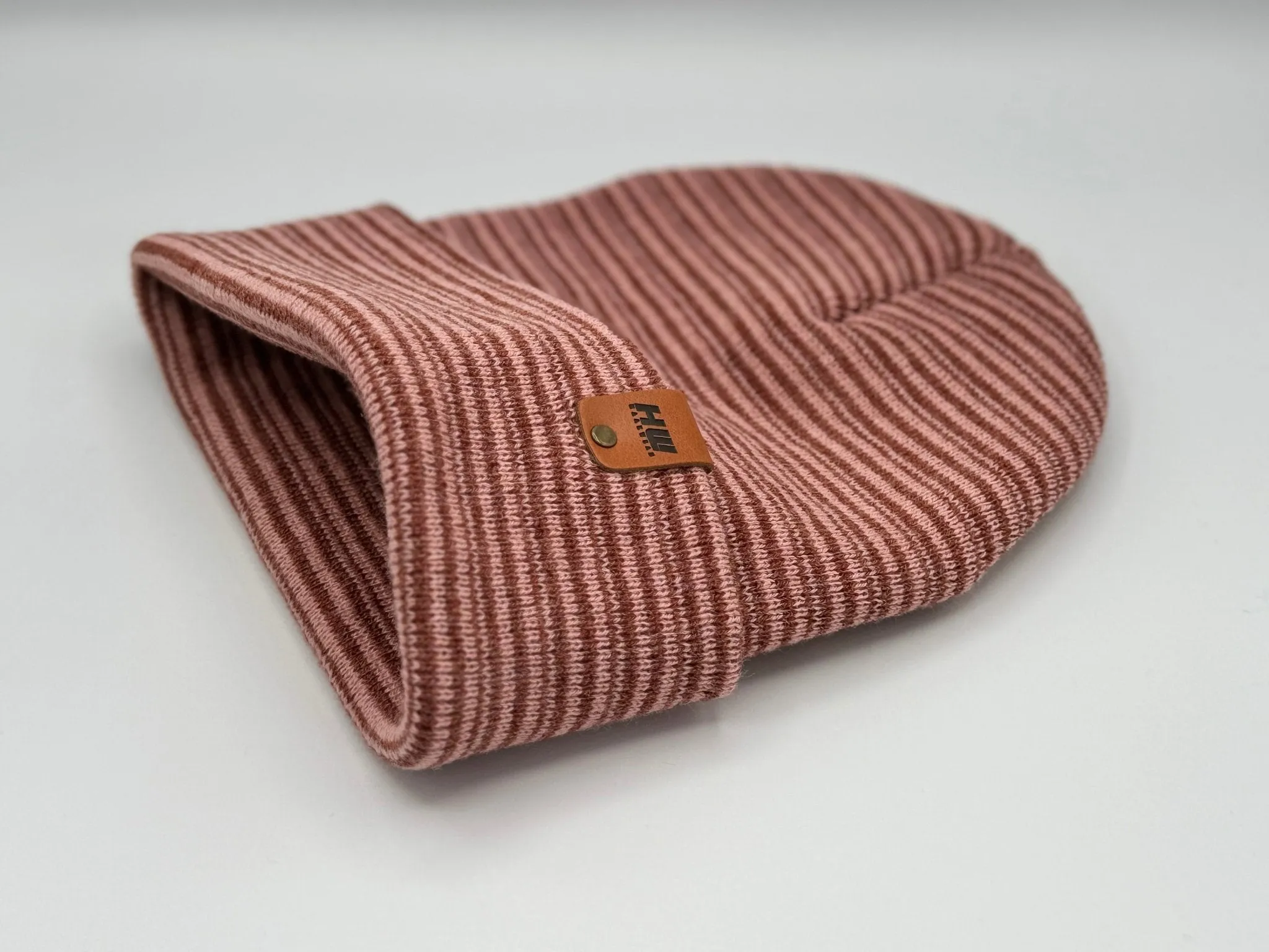 HAAKWEAR Traditional Contrast Cuffed Beanie / Hat - Burgundy / Pink, Made in USA