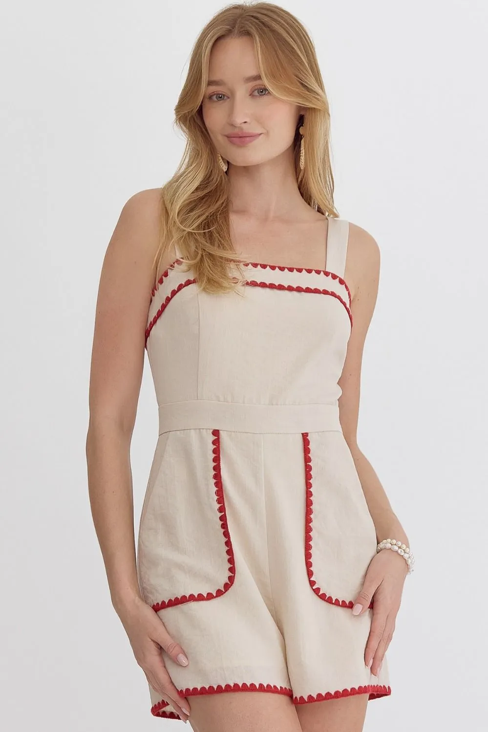 Harlie Ric Rac Romper (Ecru)