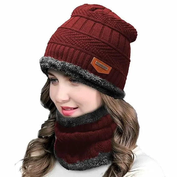 Head & Neck Cap Beanies Combo – woolen winter beanie cap with neck warmer muffler for men and women