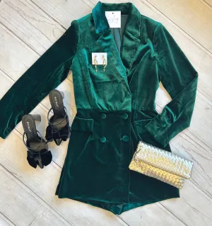 Hunter Green Velvet Romper