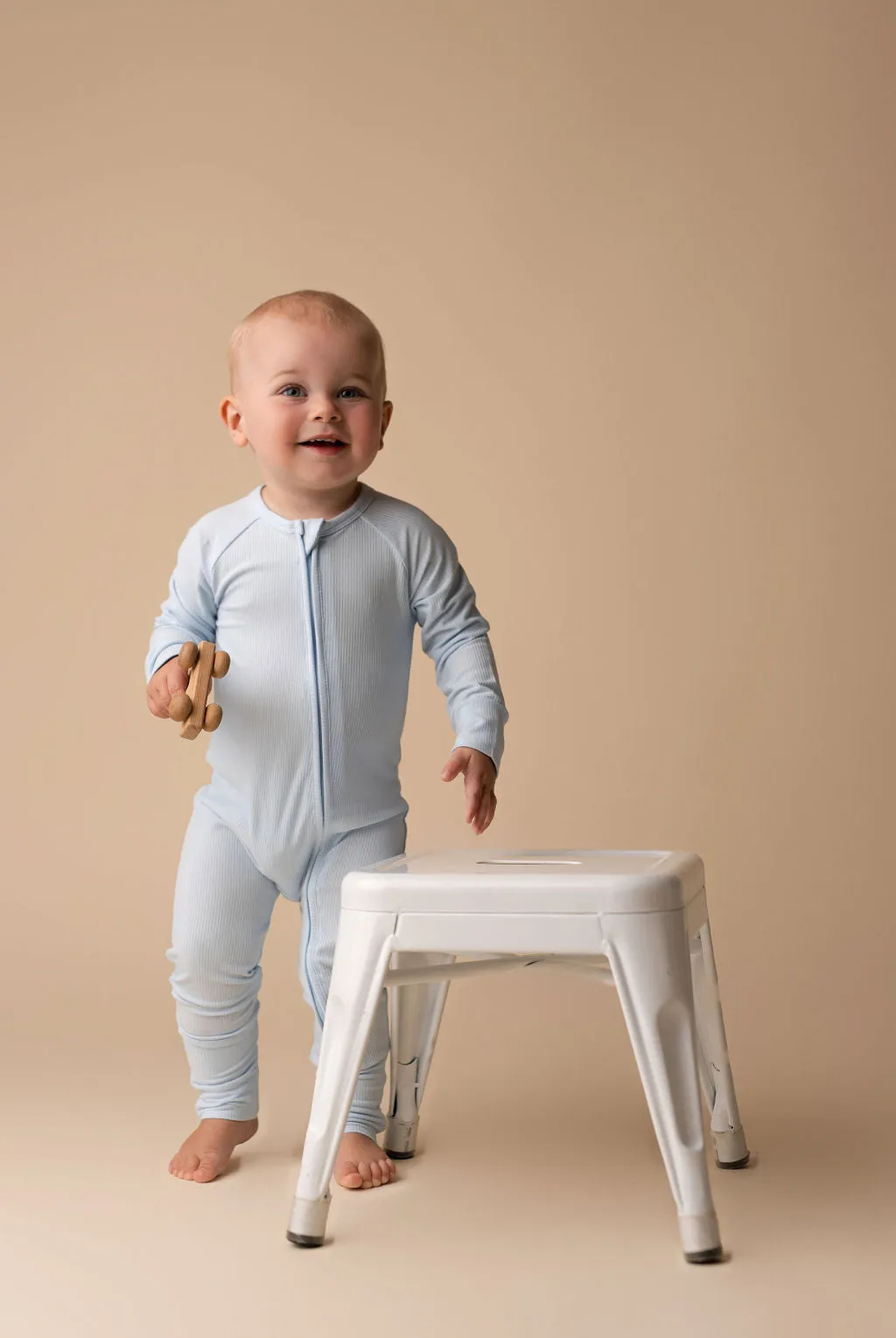 In My Jammers Solid Sky Blue Ribbed Zipper Romper