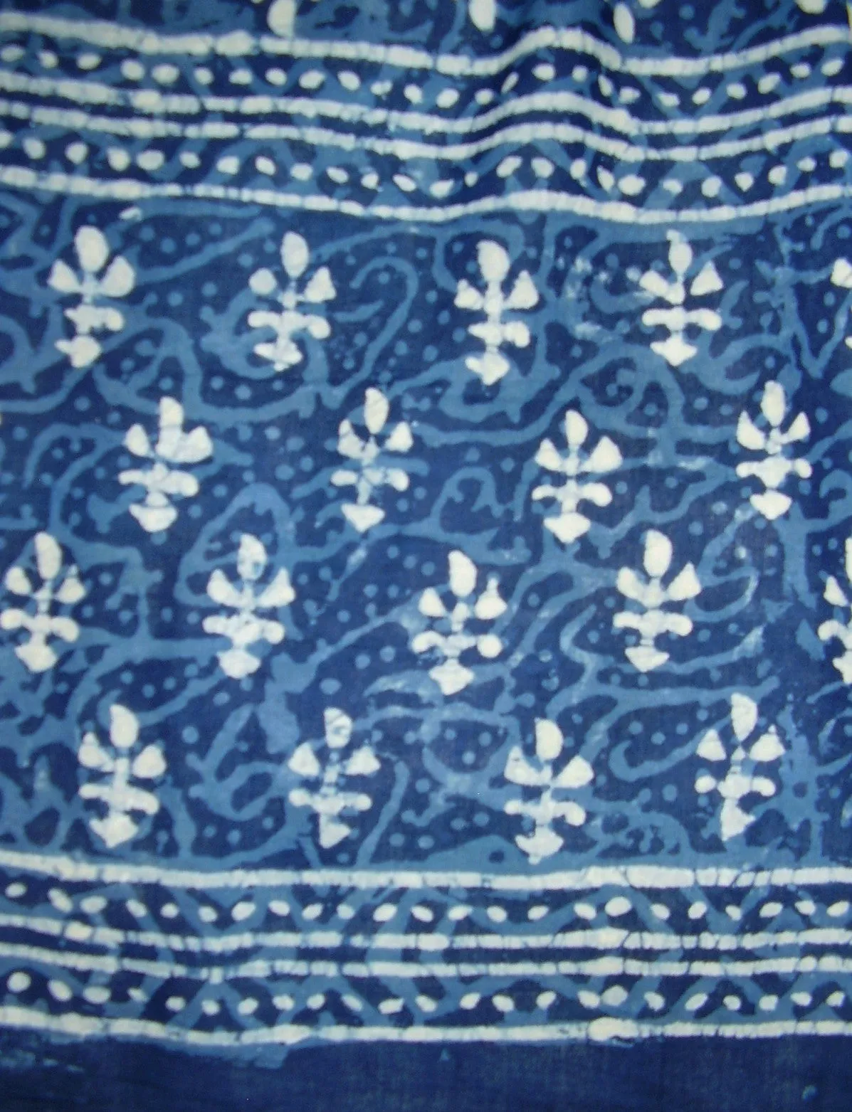 Indigo Blue Dabu Wax Batik Scarf Light Cotton 72 x 15