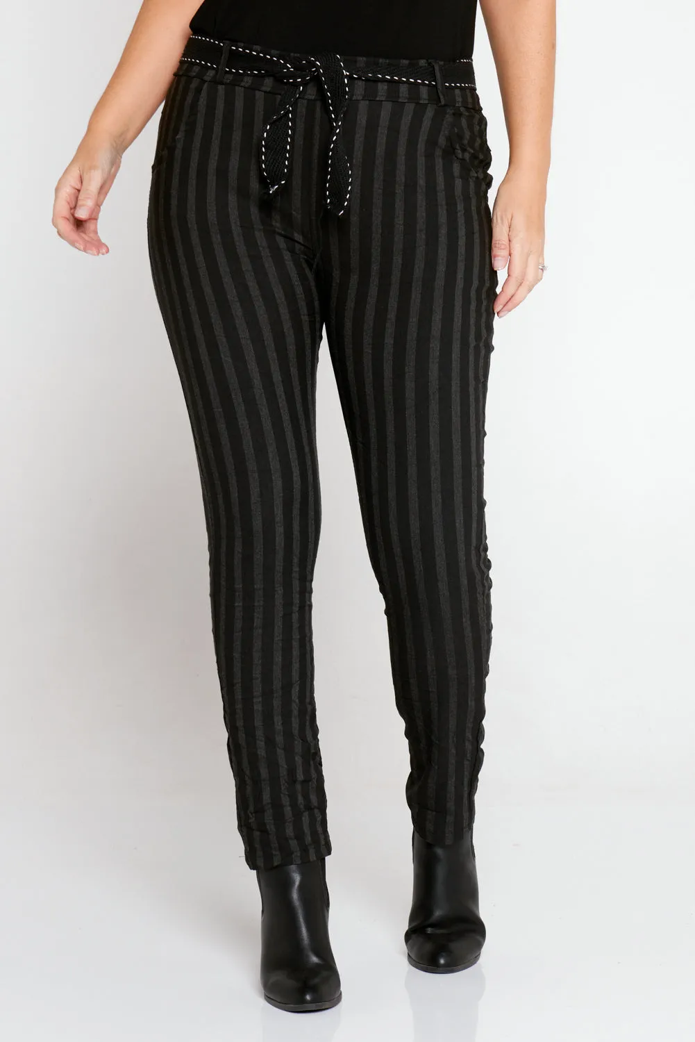 Jodi Pants - Black/Charcoal Stripe