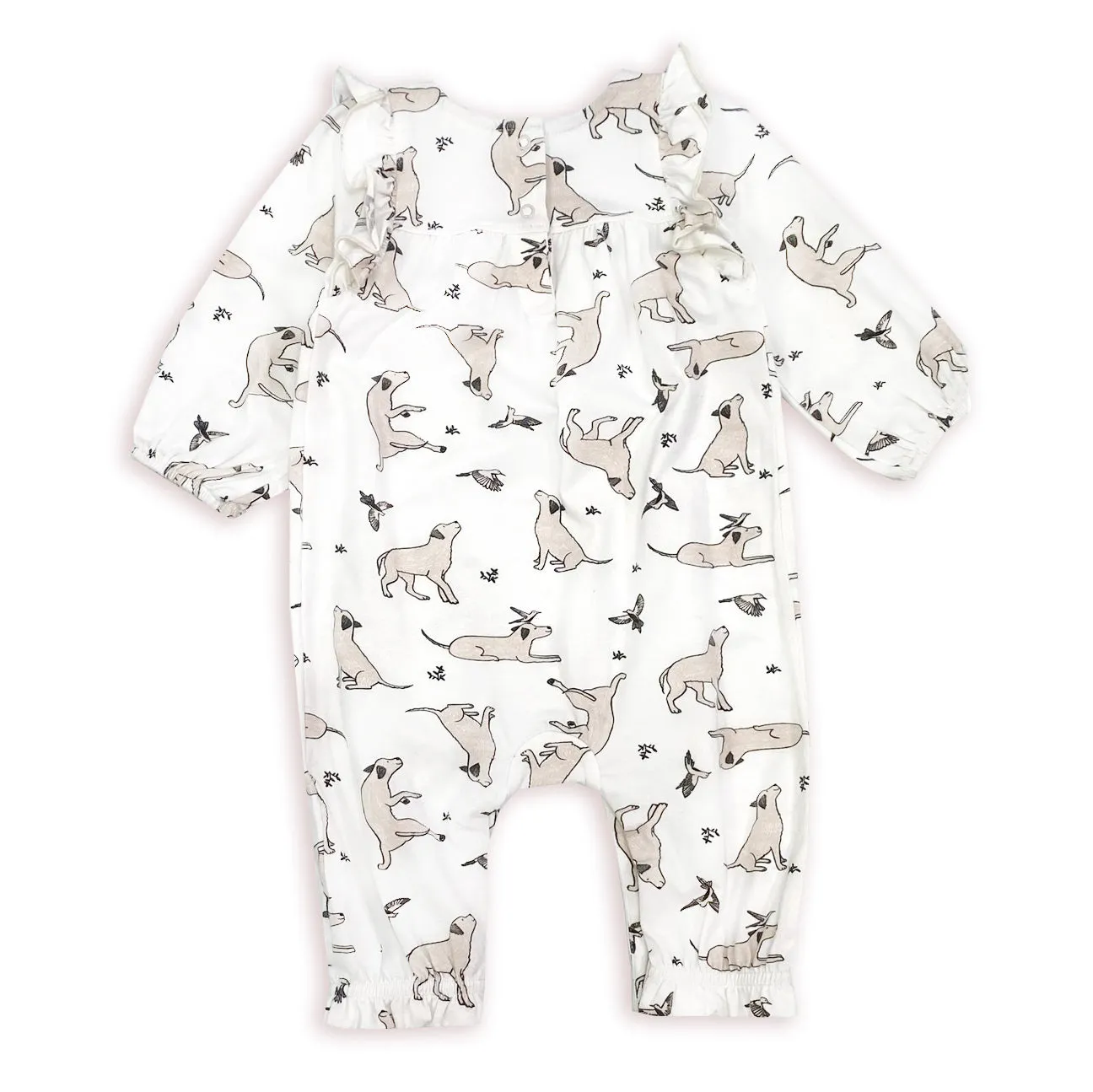 Kai Dog & Hummingbird Ruffle Jumpsuit Romper