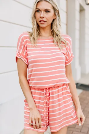 Keep It Moving Deep Coral Pink Striped Romper