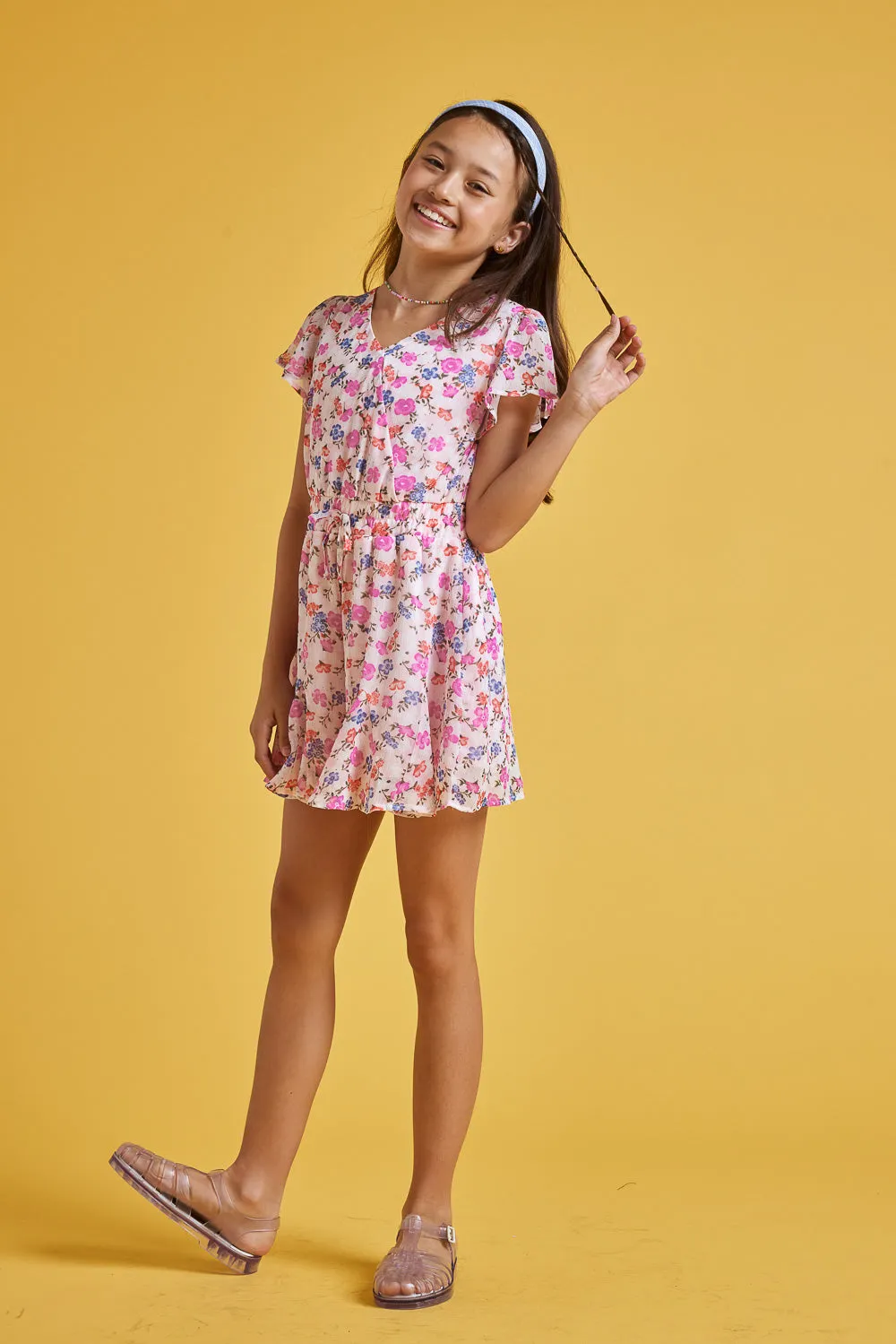 Kids Blush Floral Godet Romper