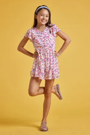 Kids Blush Floral Godet Romper