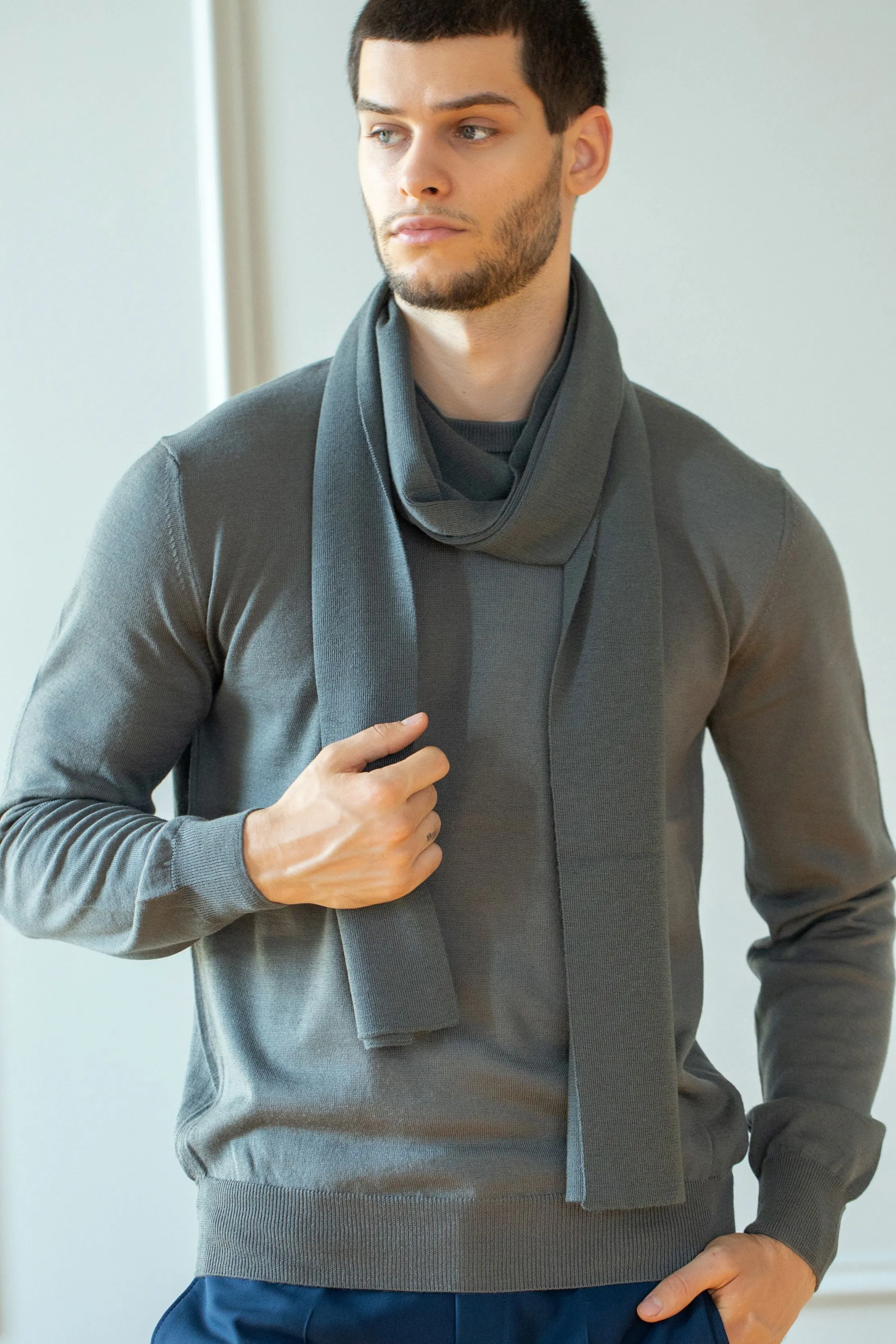 Knit Lightweight scarf for men merino wool