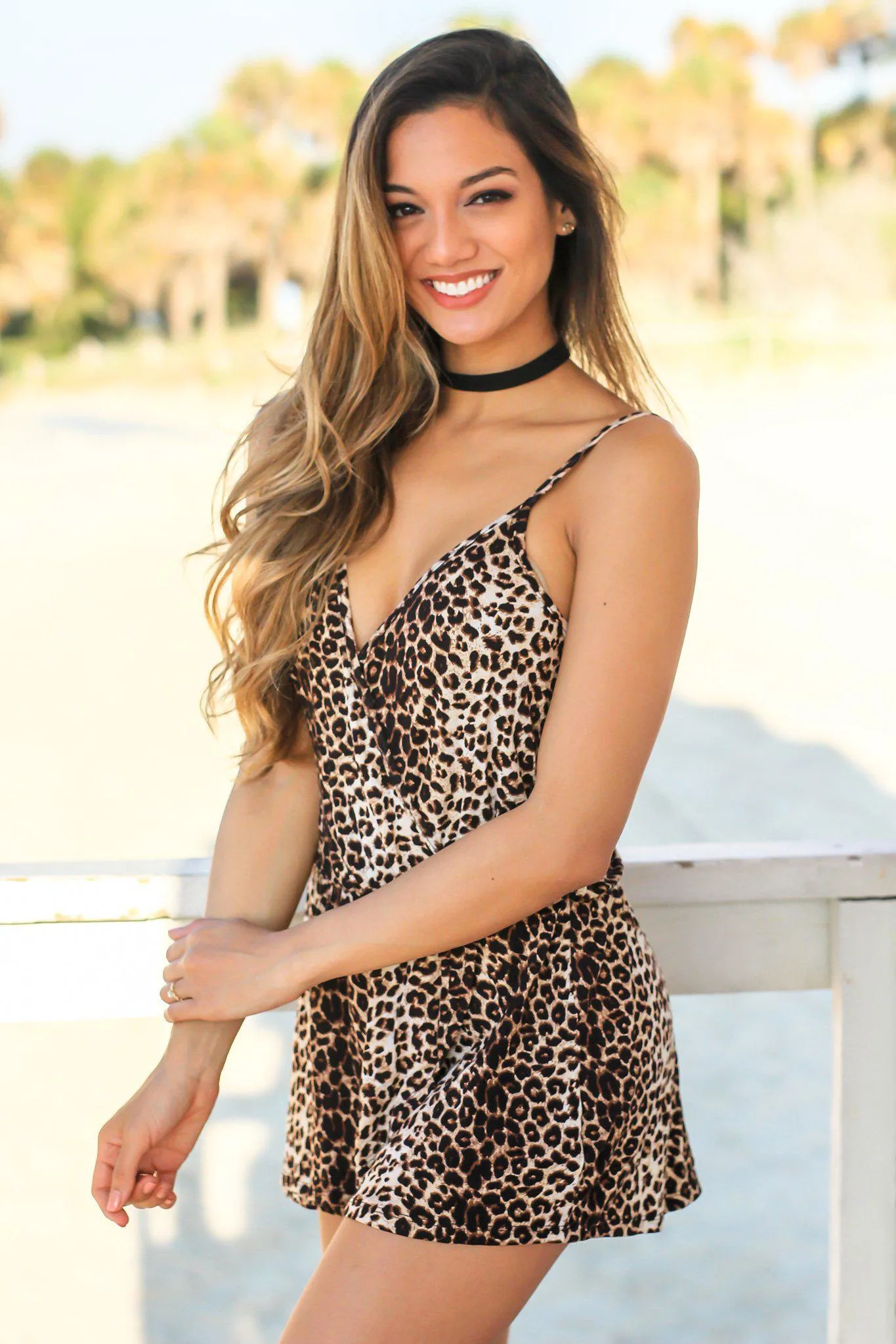 Leopard Print Sleeveless Romper