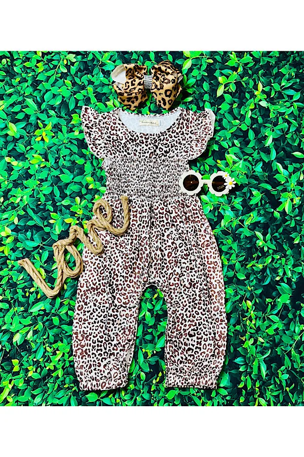 Leopard print smocked baby jumpsuit/romper XCH0999-20H