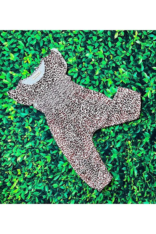 Leopard print smocked baby jumpsuit/romper XCH0999-20H