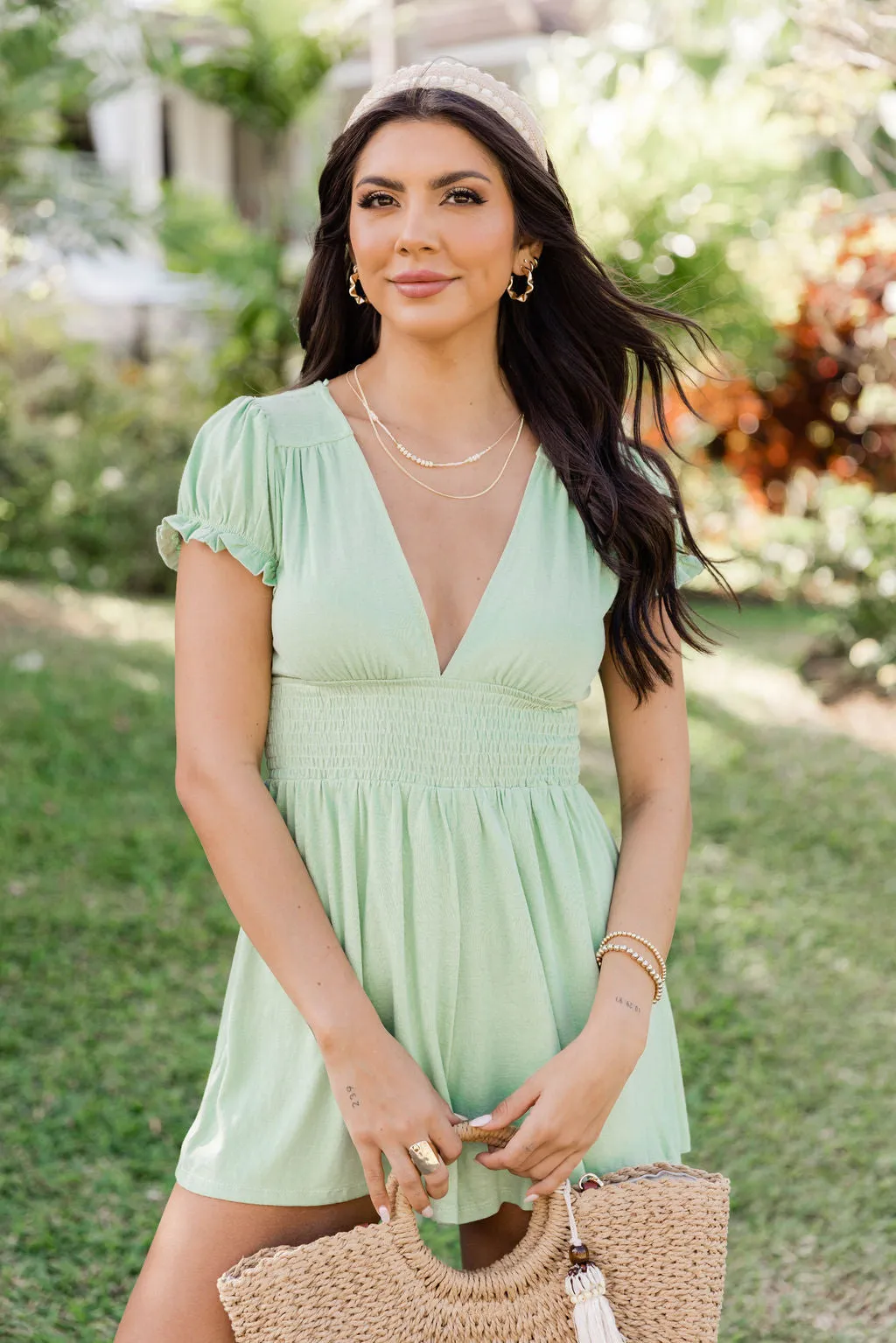 Let You In Green V-Neck Romper FINAL SALE