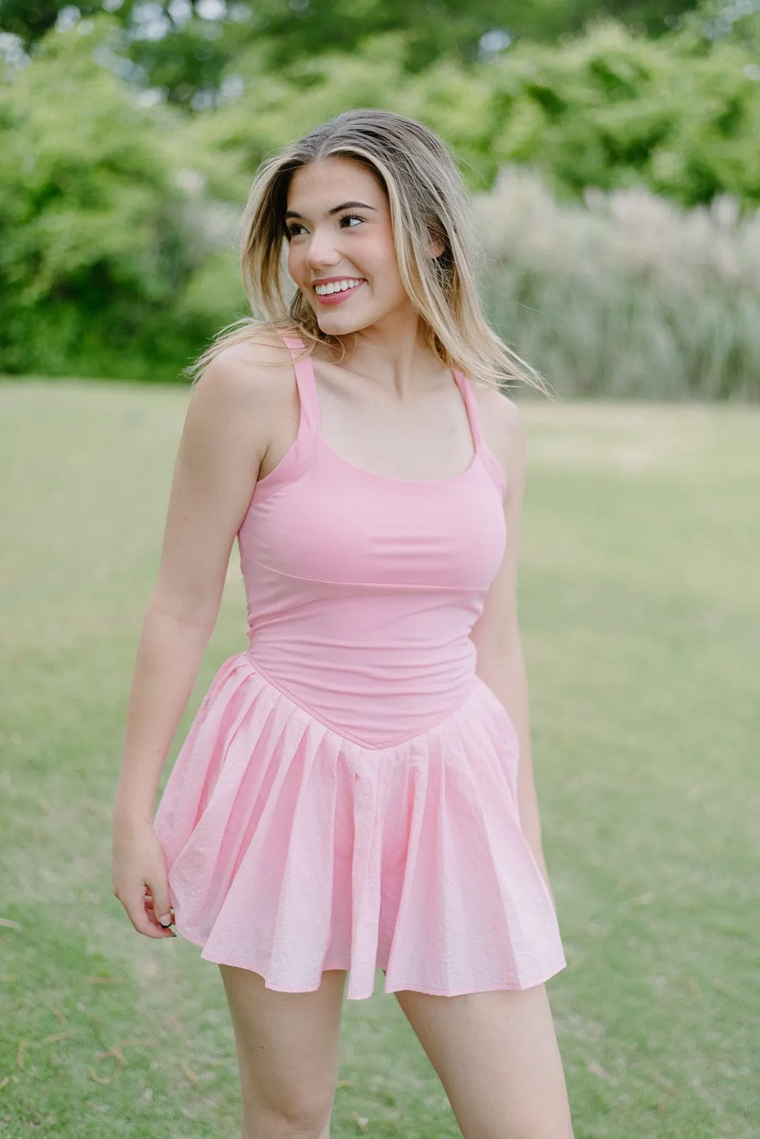 Light Pink Sporty Pleated Romper