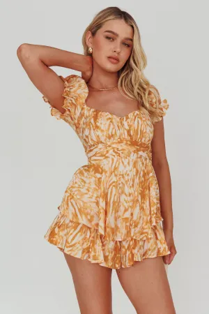 Linka Off-Shoulder Tie-Back Romper Print Orange