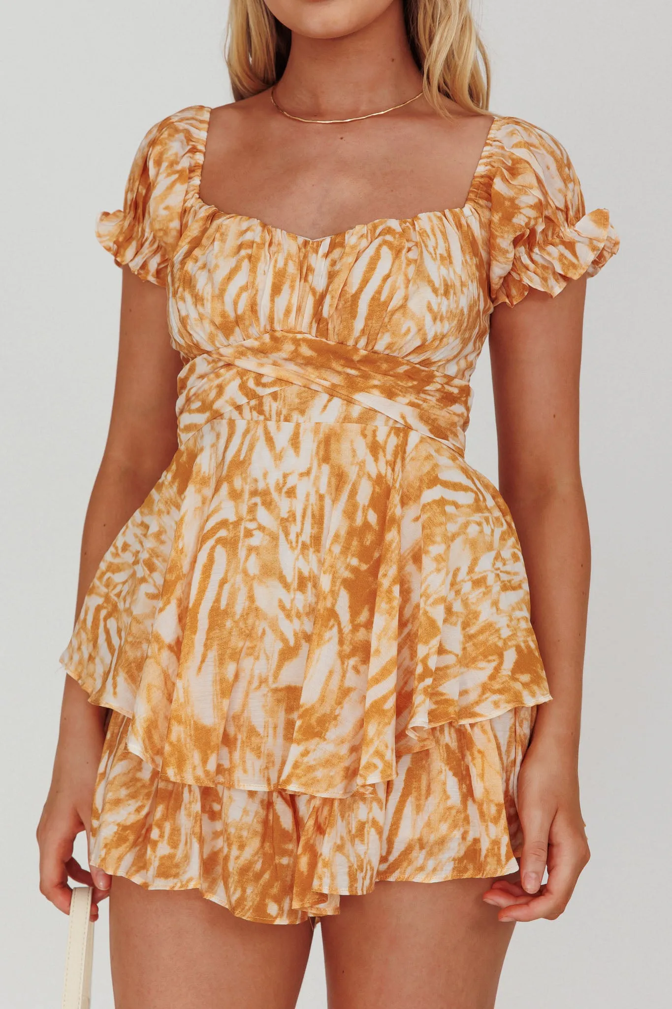 Linka Off-Shoulder Tie-Back Romper Print Orange