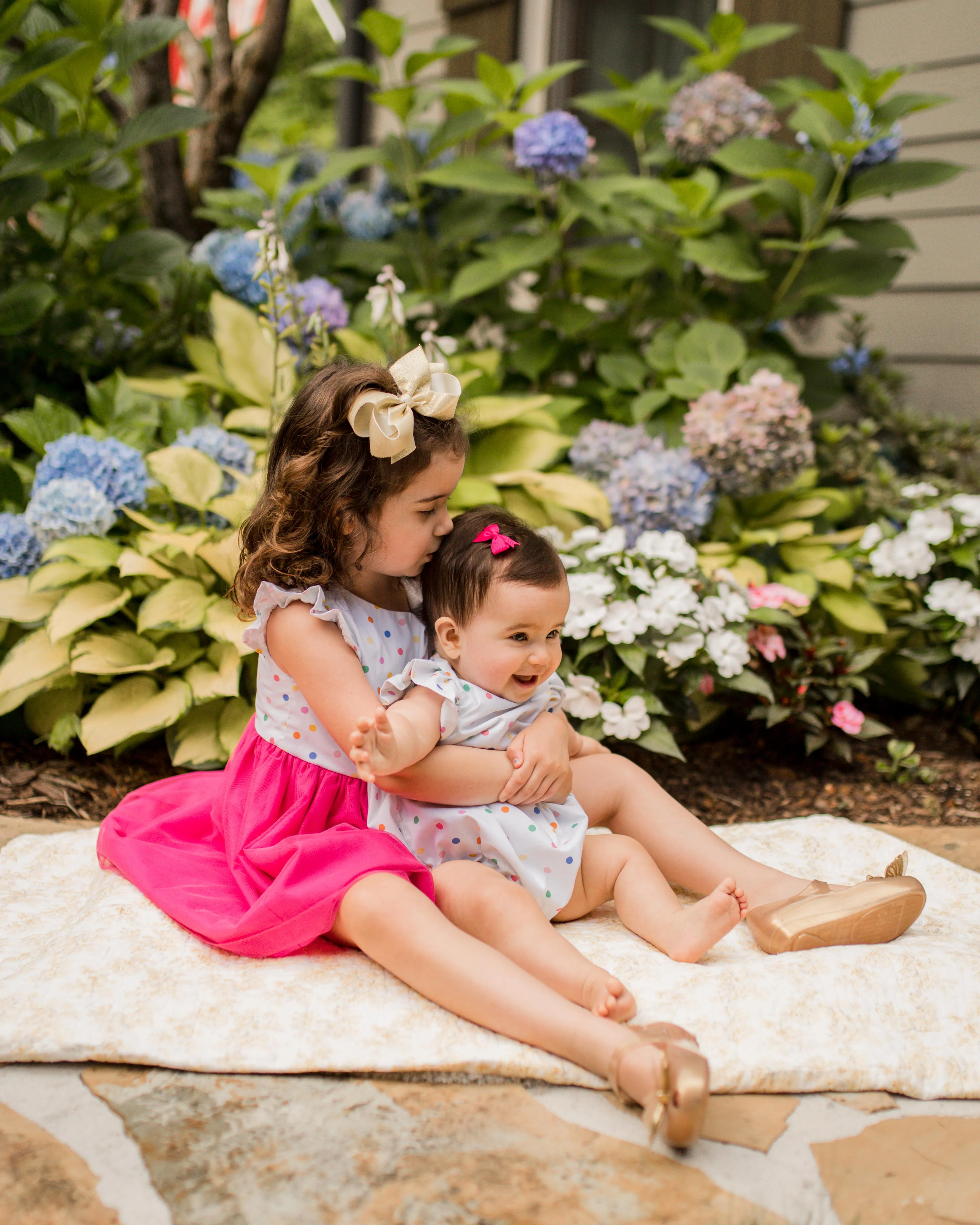 Little Girl's Polka Dot Cotton Dress with Tulle Skirt