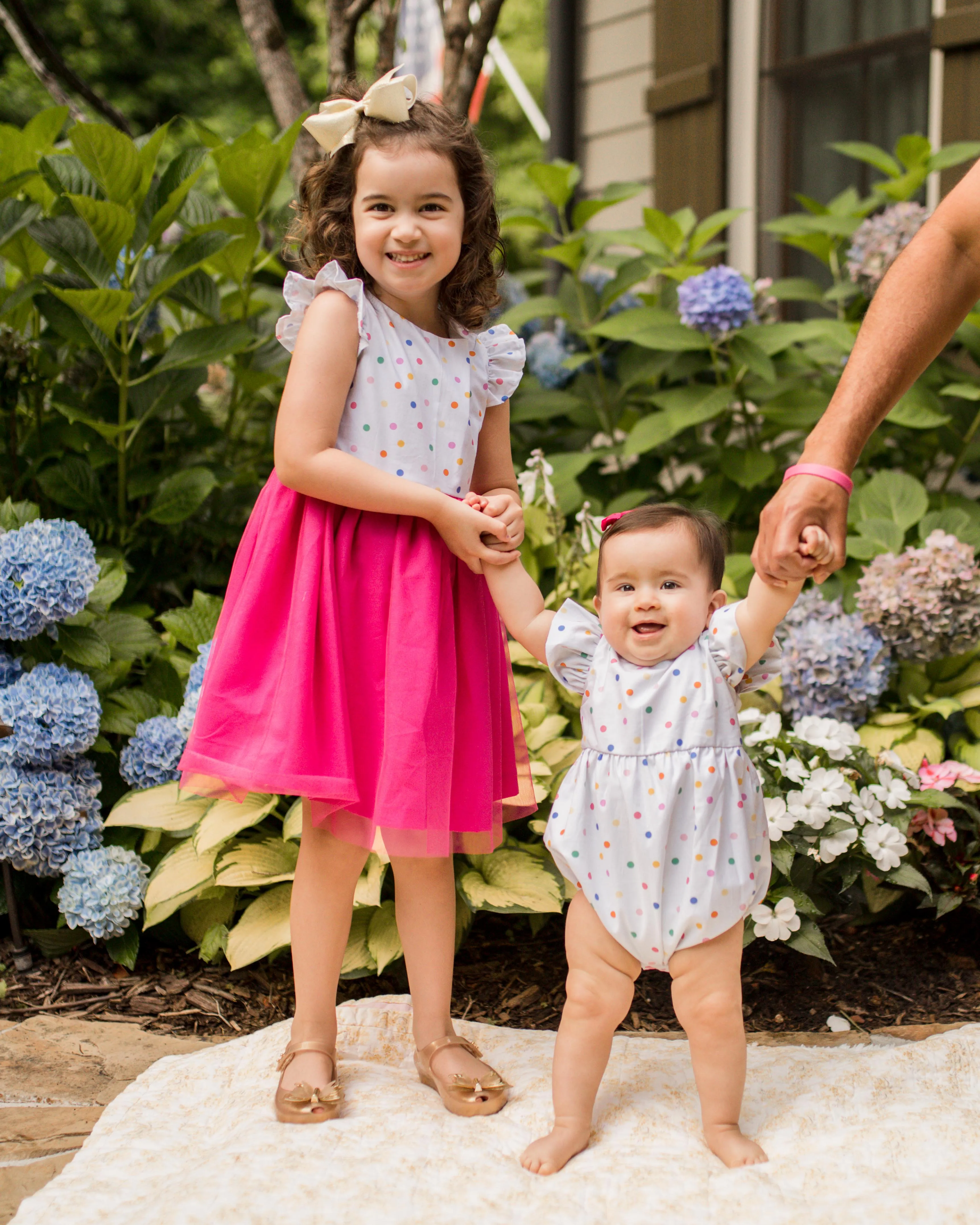 Little Girl's Polka Dot Cotton Dress with Tulle Skirt